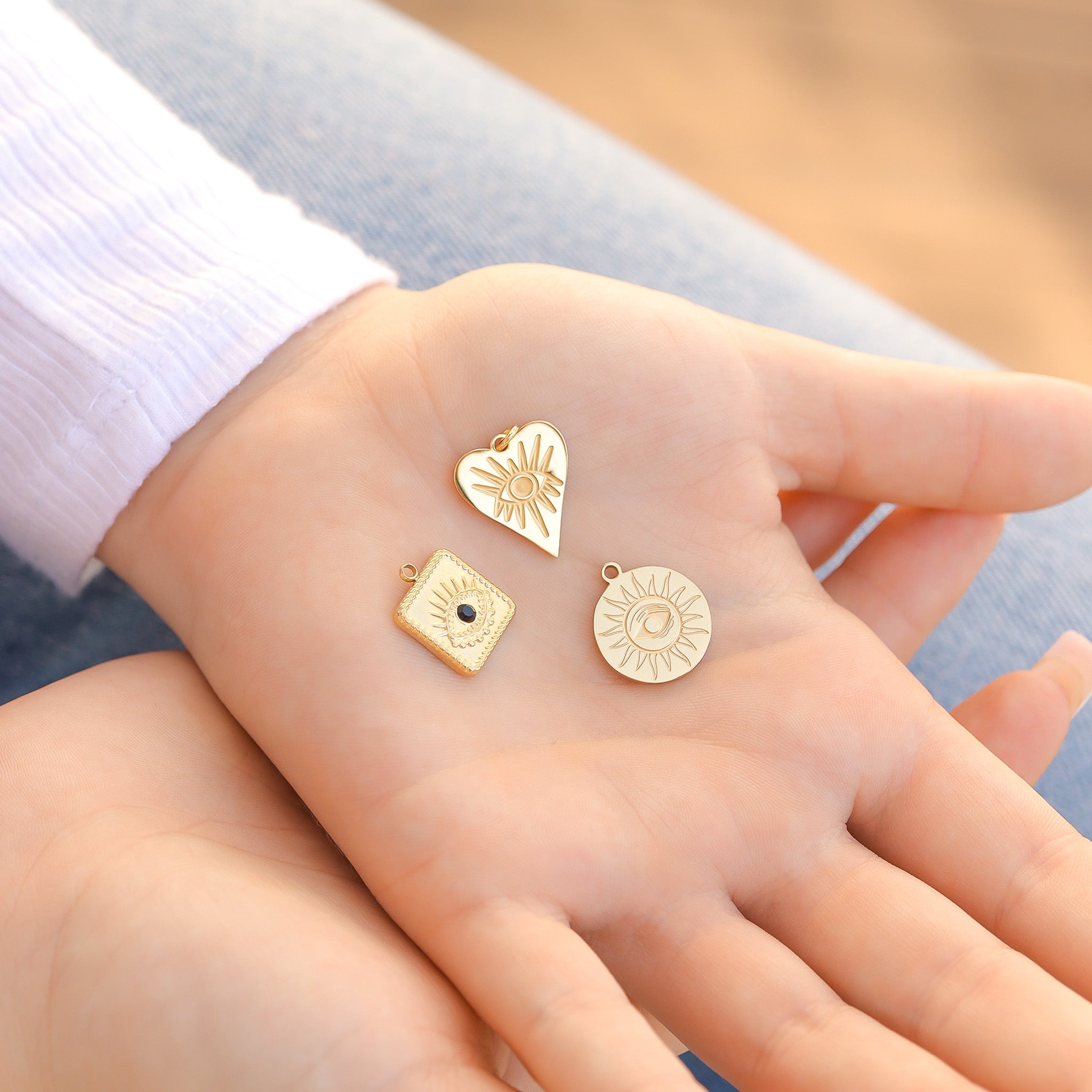 18K Gold PVD Stainless Steel Evil Eye Heart Charm / PDL0006、mySite、dreamappss