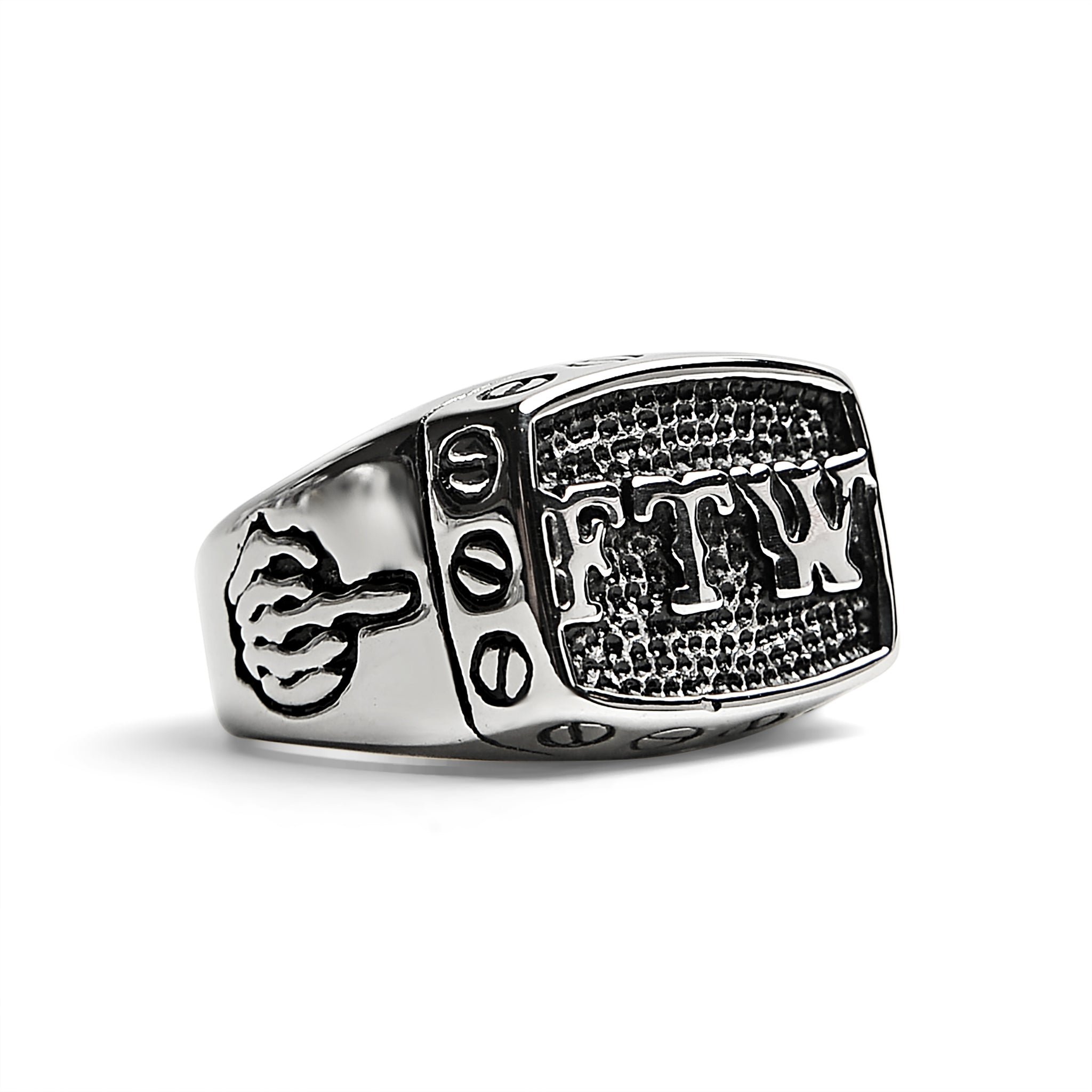 Stainless Steel FTW Middle Finger Signet Ring / SCR4098、mySite、dreamappss