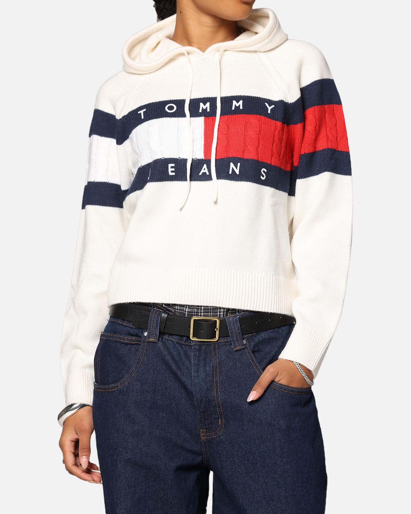 Tommy Jeans Women's TJW Center Flag Hoodie Sweater Ancient White、mySite、zt4zffjzw