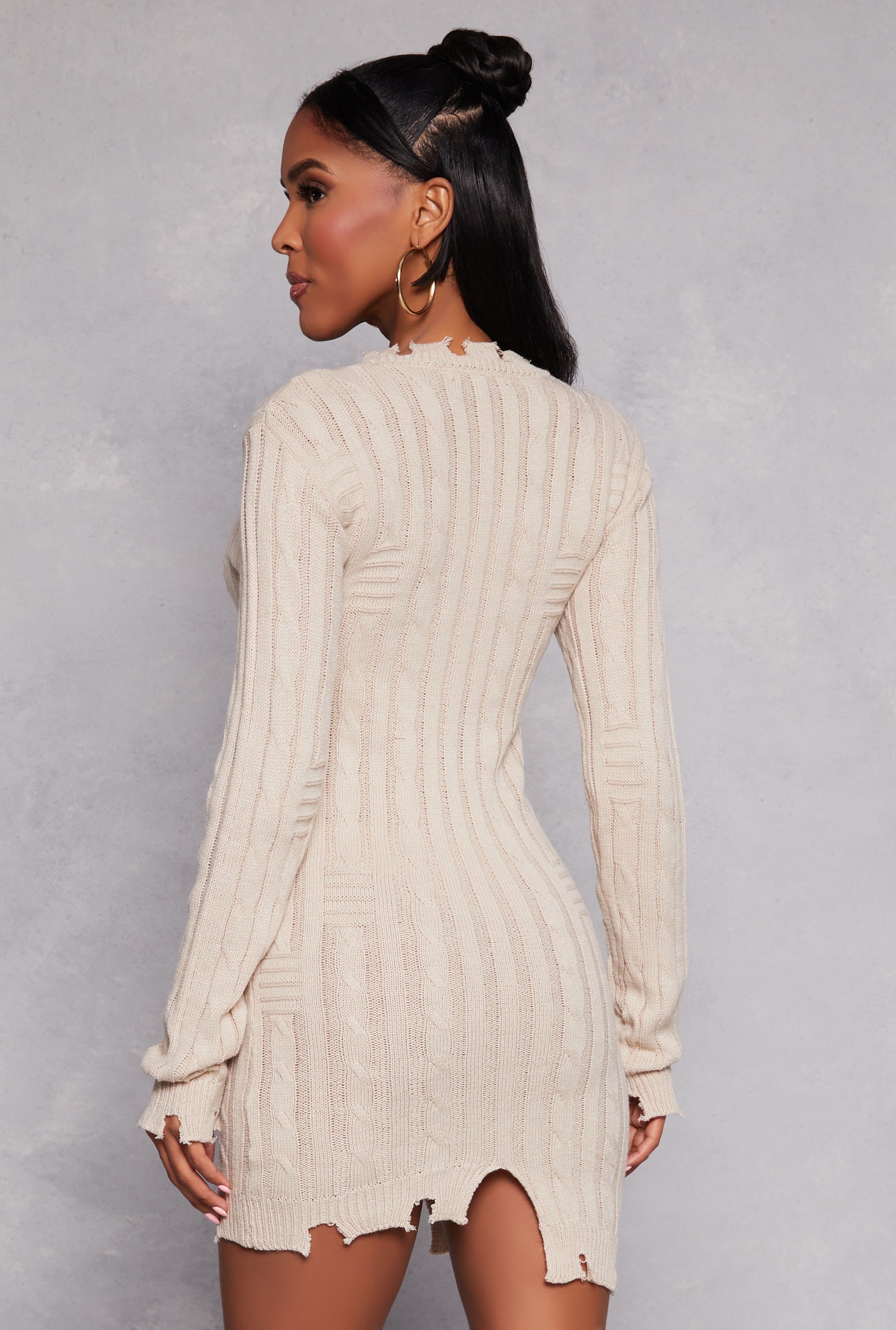 Distressed Hem Mini Sweater Dress、mySite、camillekostekn