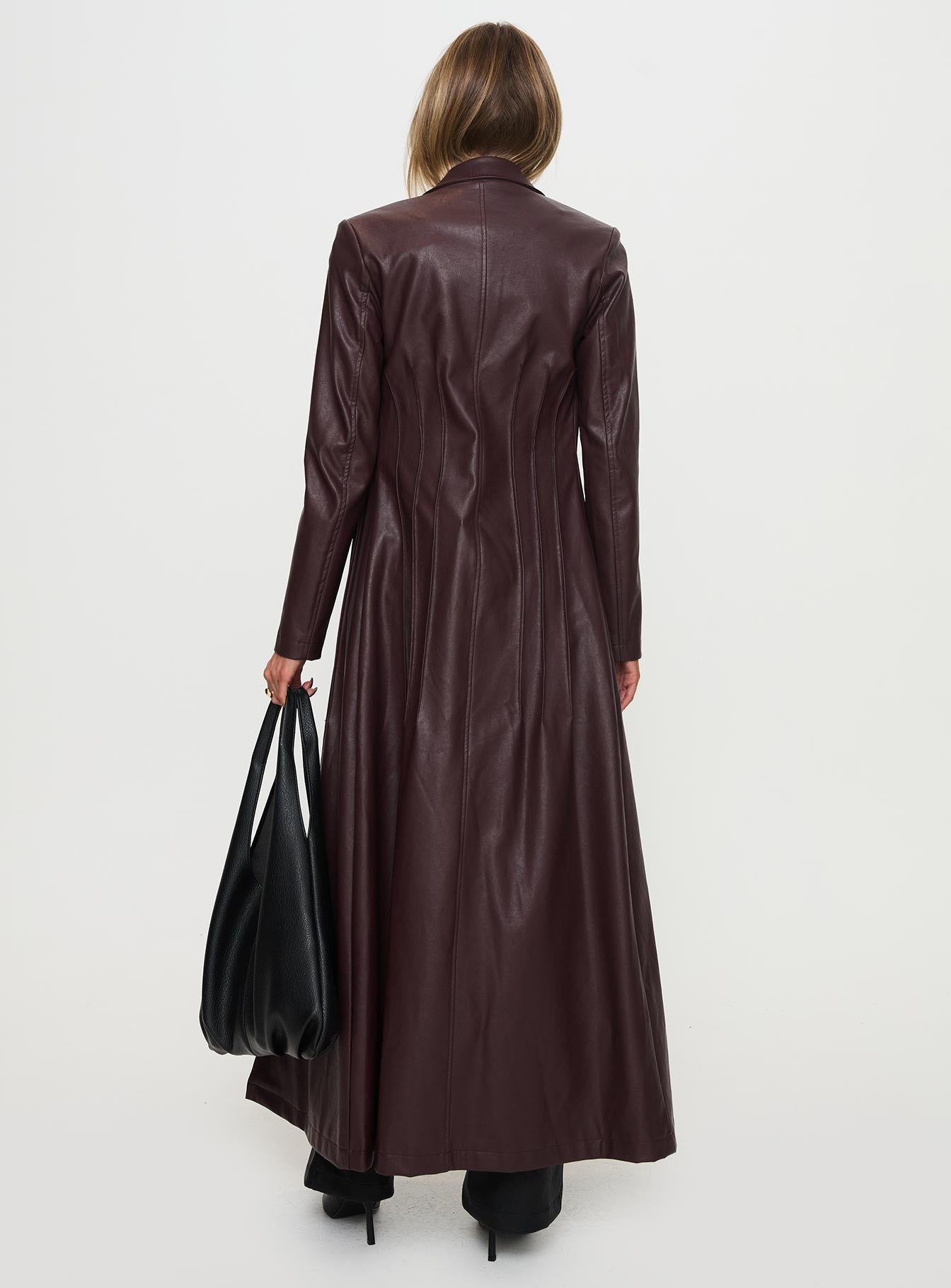 Speak Easy Long Line Faux Leather Coat Burgundy、mySite、solidvoid