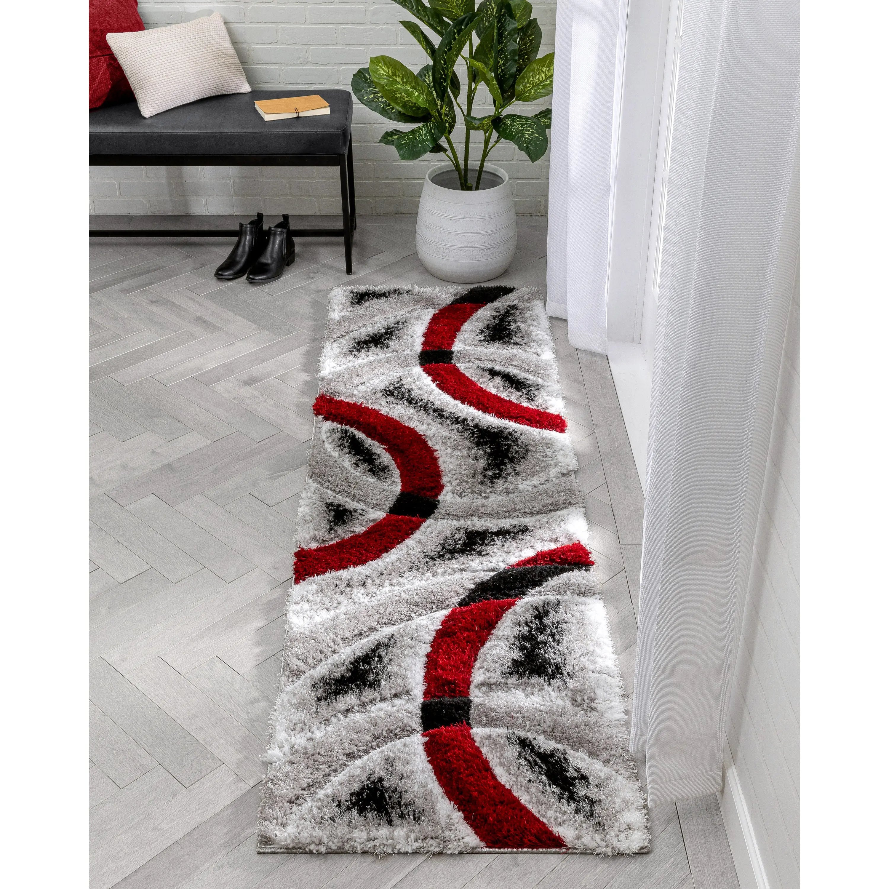 Oahu Red Modern Geometric 3D Textured Shag 5'3 x 7'3 Rug、mySite、gigharbornorthrealestate