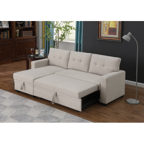 Upholstered Pull out Sectional Sofa with Chaise、、casual