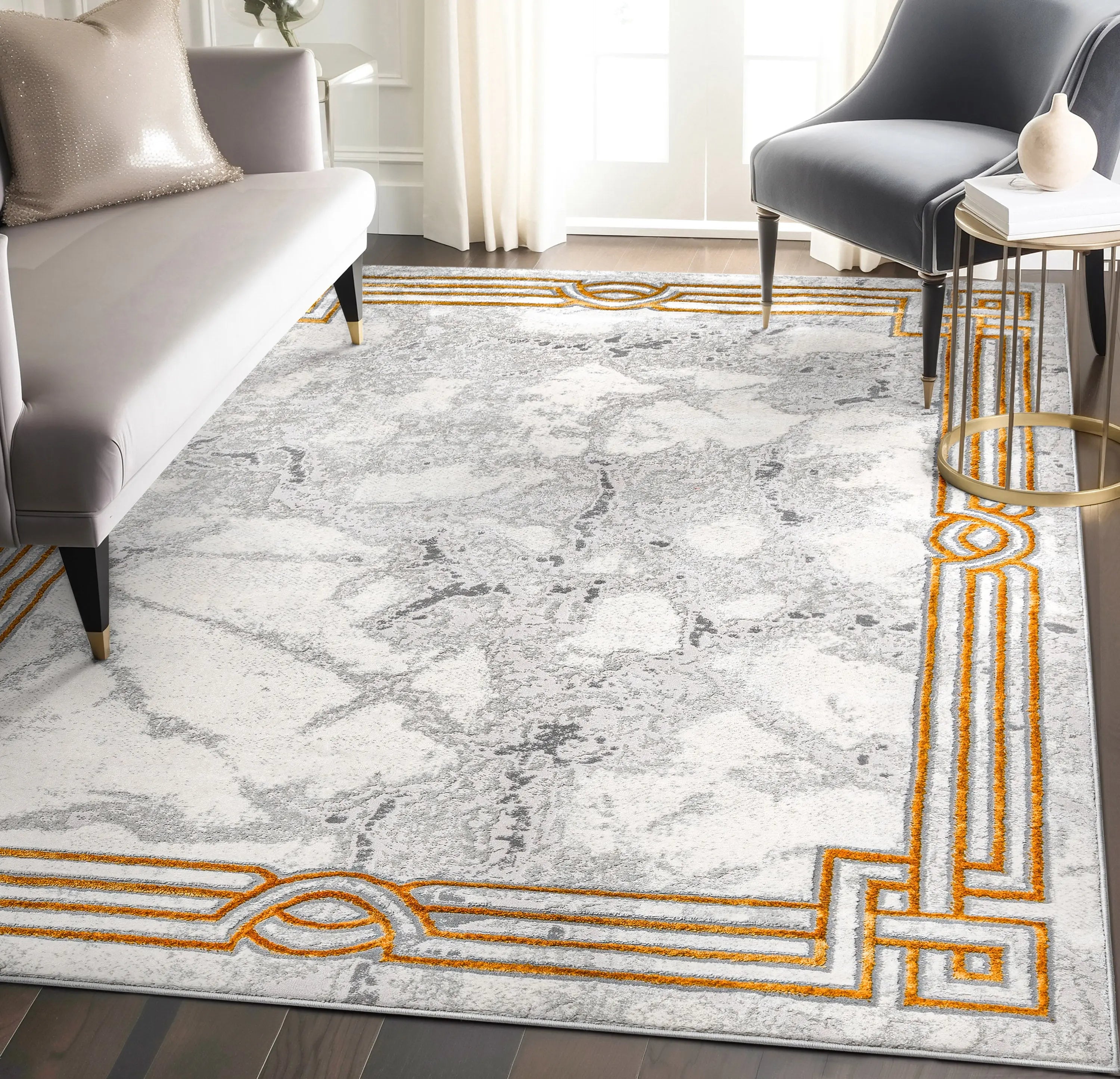 Huntington Retro Marble Border Glam Rug、mySite、gigharbornorthrealestate