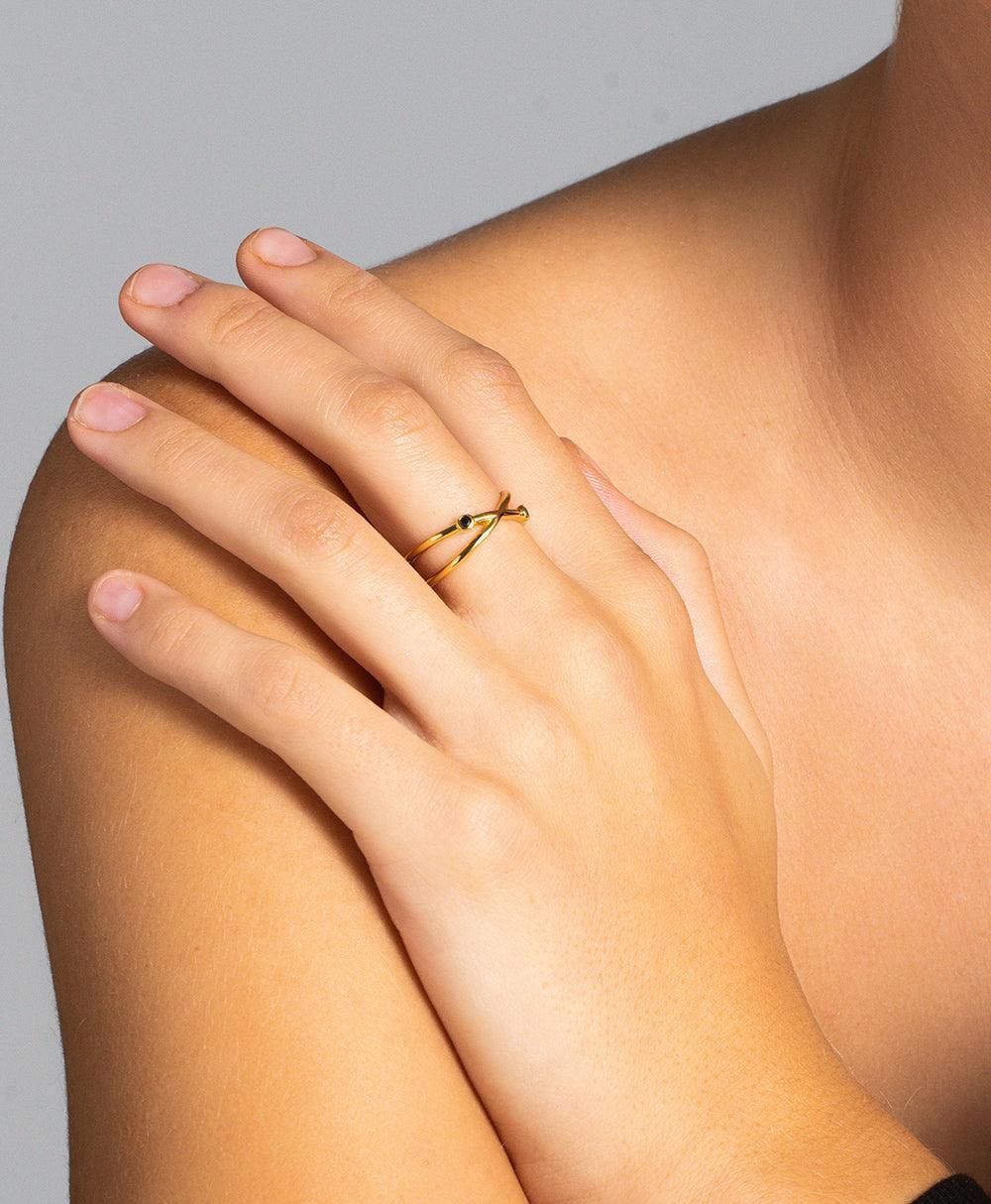  Isla Ring Black 18ct Gold Plated
