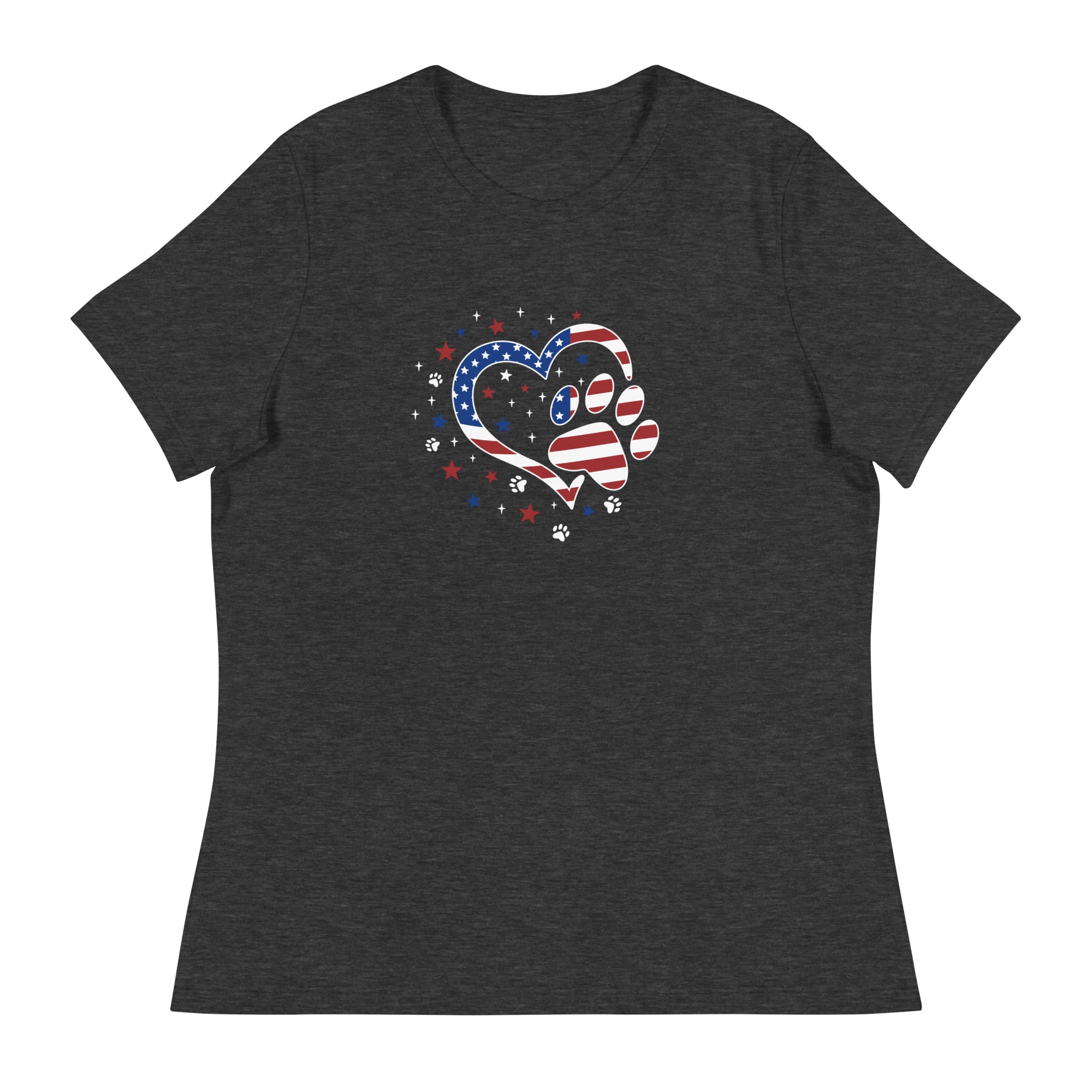 Star Spangled Paw Print Love Women's Relaxed T-Shirt、mySite、camillekostekn