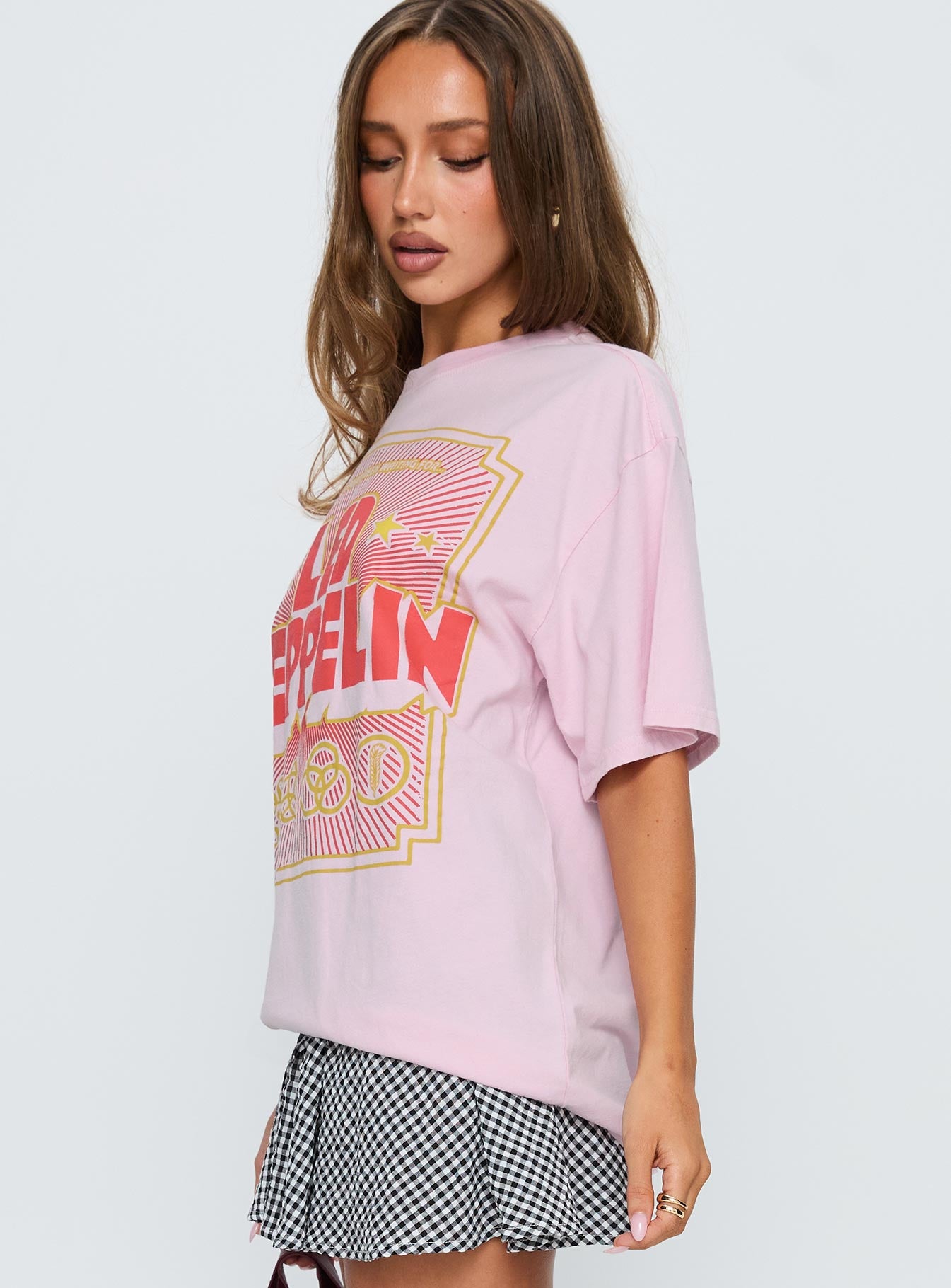 Led Zeppelin Oversized Vintage Graphic Top Pink、mySite、solidvoid