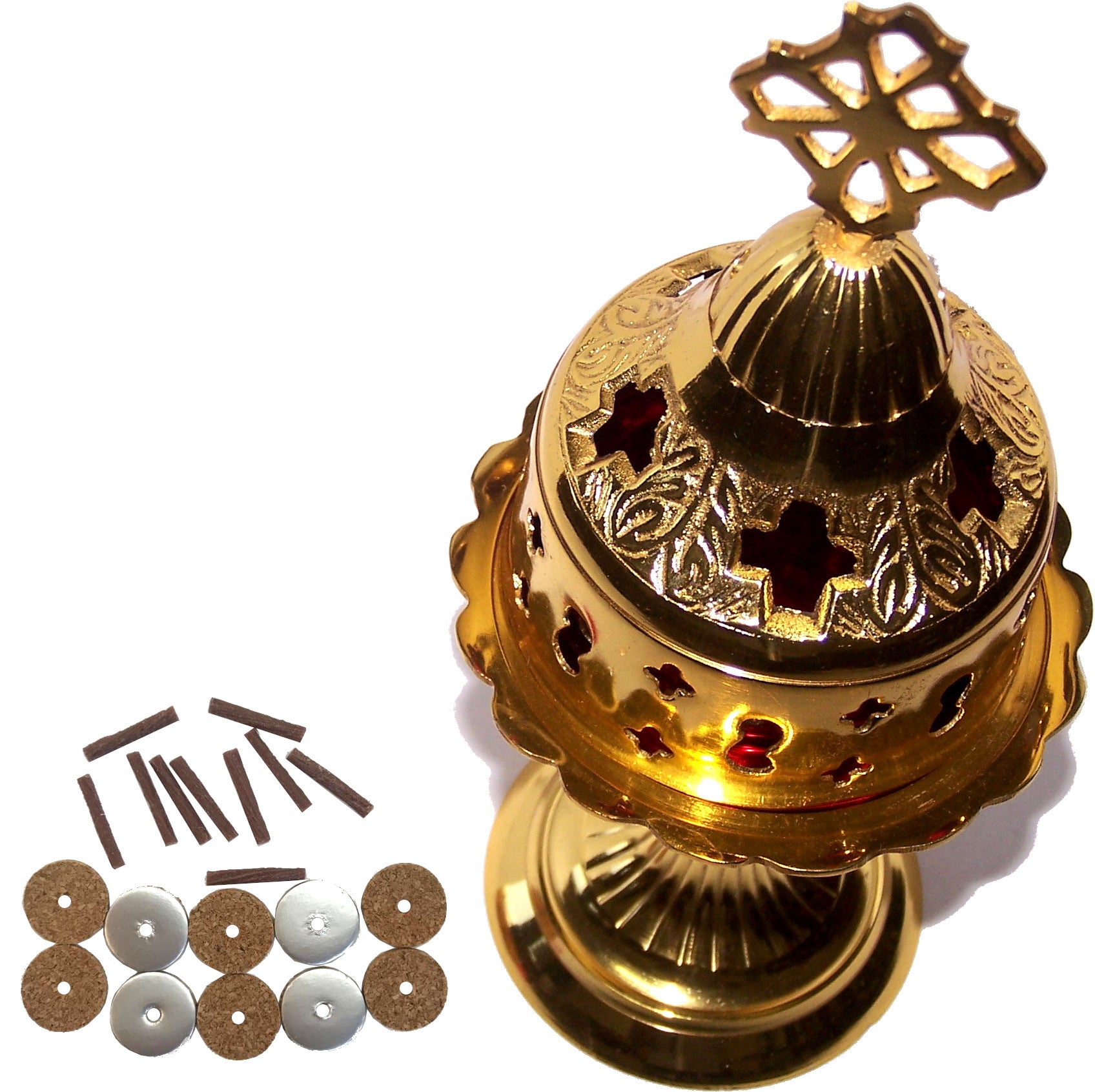  Holy Land Market Brass Oil Lamp - Church Supplies and Accessories - with Oil Glass Cup and Wicks and Floaters、mySite、elrpsem3k