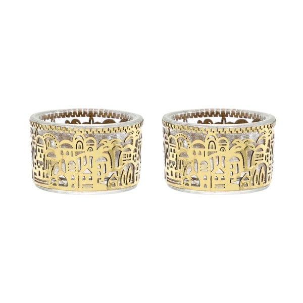 Tea Light Holders with Metal Cutout of Jerusalem by Yair Emanuel - Gold、mySite、topwebapps
