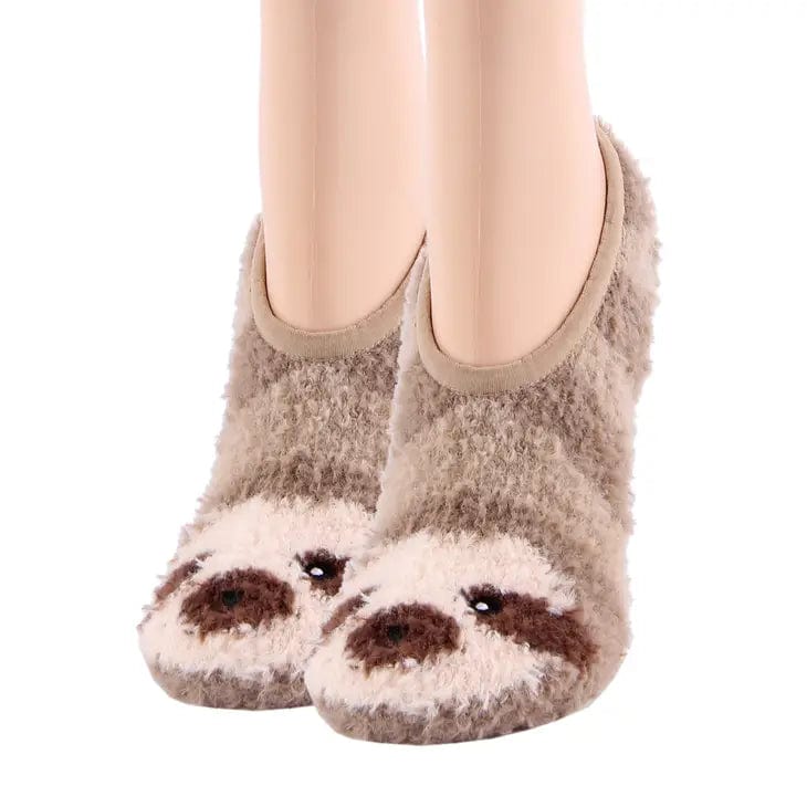 Sloth Fuzzy Footie Socks Women's Funny Fluffy House Slippers Socks、mySite、g9winljtr