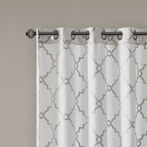 Fretwork Print Grommet Top Window Curtain Panel(Only 1 Pc Panel)、、eastwooduniform