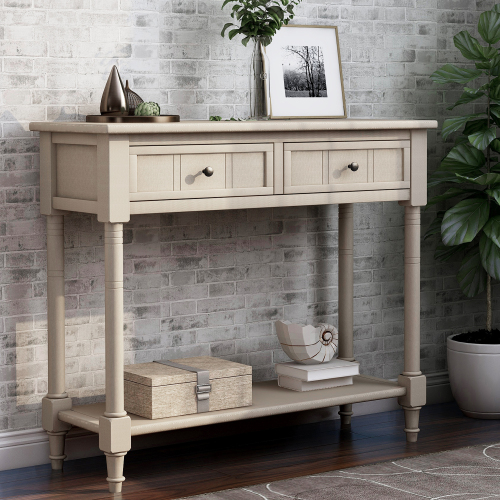 TREXM Daisy Series Console Table Traditional Design with Two Drawers and Bottom Shelf (Espresso)、、casual