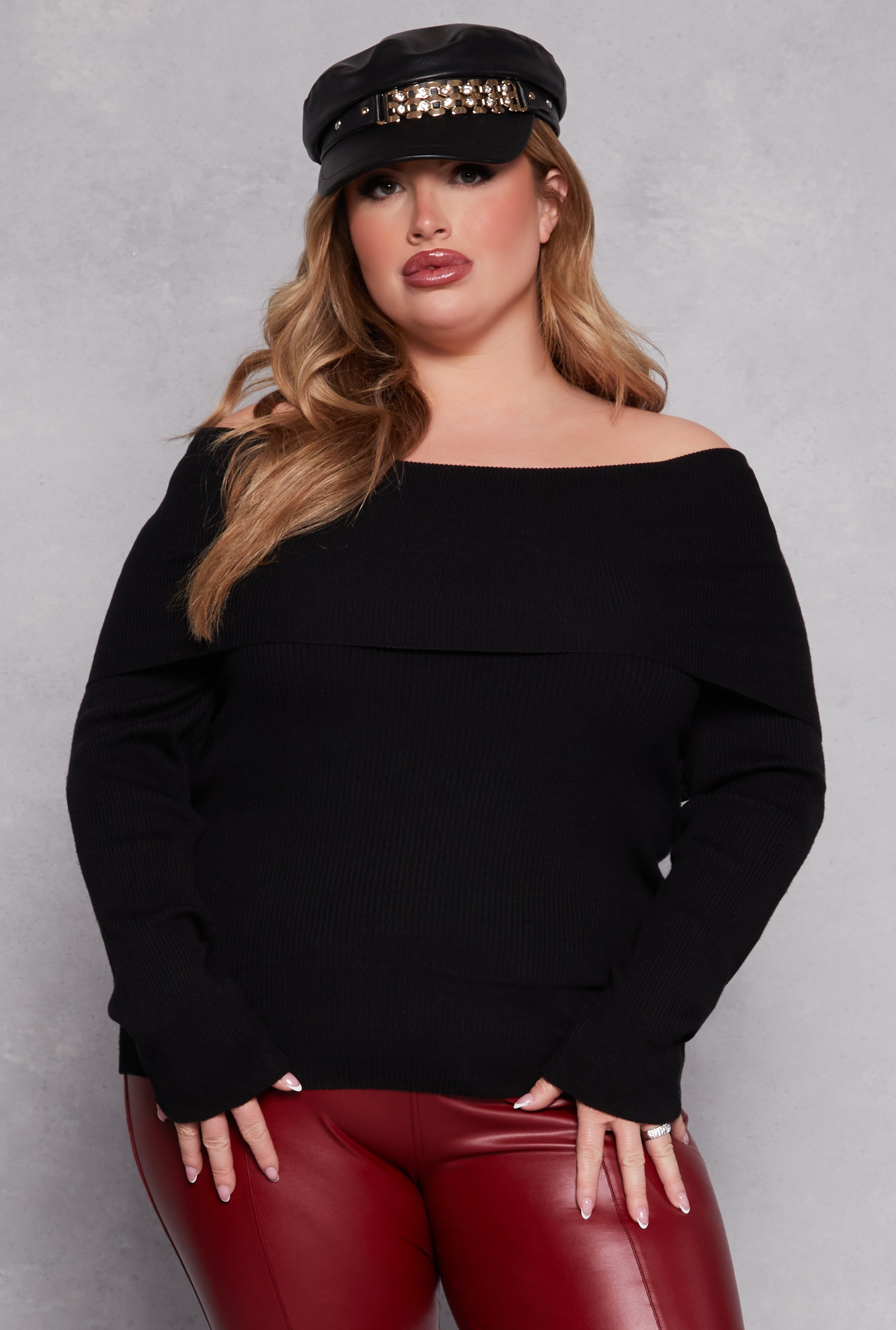 Plus Size Off The Shoulder Sweater、mySite、camillekostekn