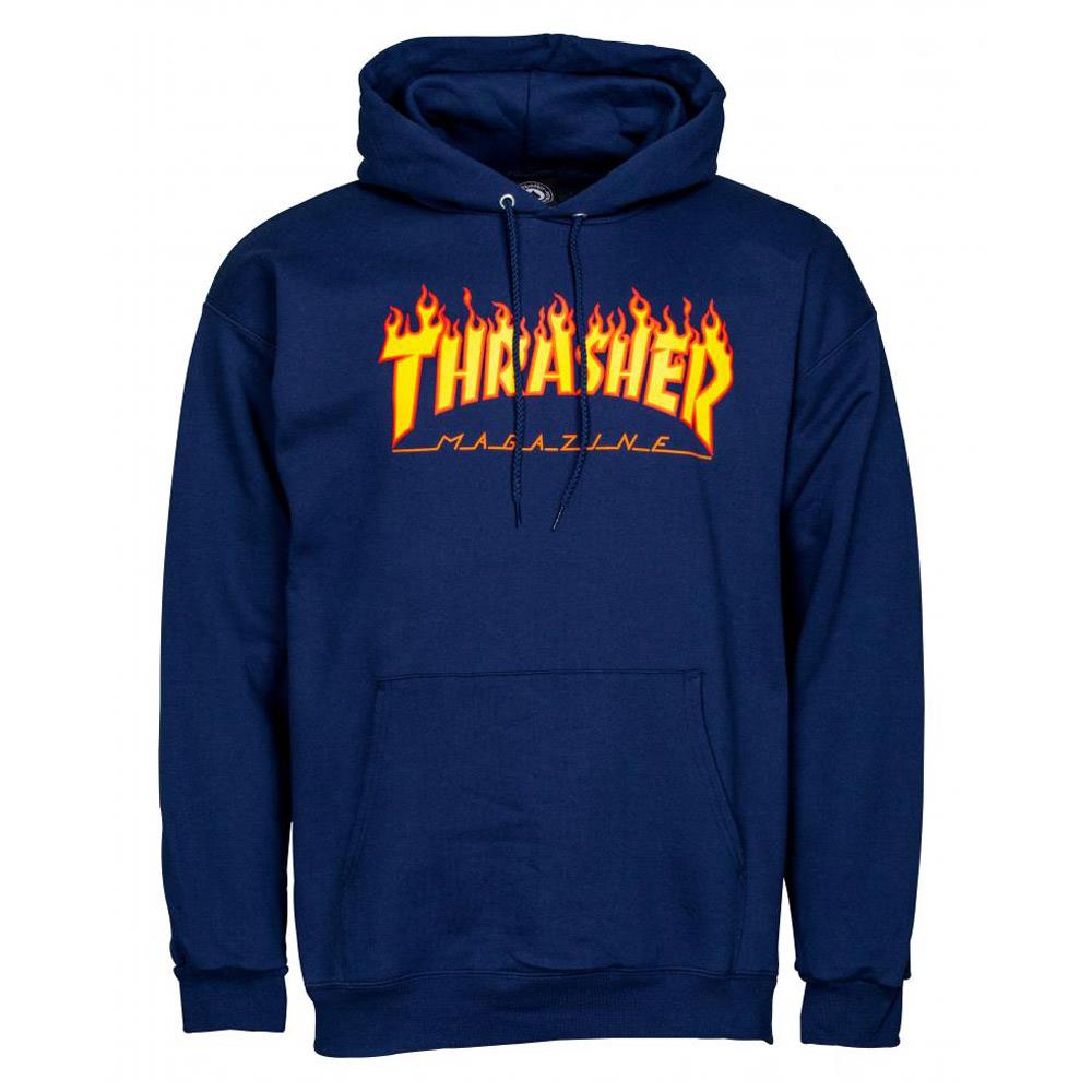  Thrasher Flame Logo Hoodie - Navy、mySite、merchandisen