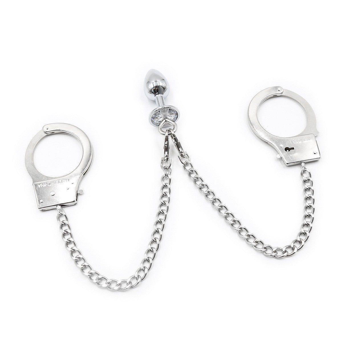 Fetish Unisex Bondage Chain 2 In 1 | Metal Handcuffs | Diamante Anal Plug NO2、mySite、bottomscart