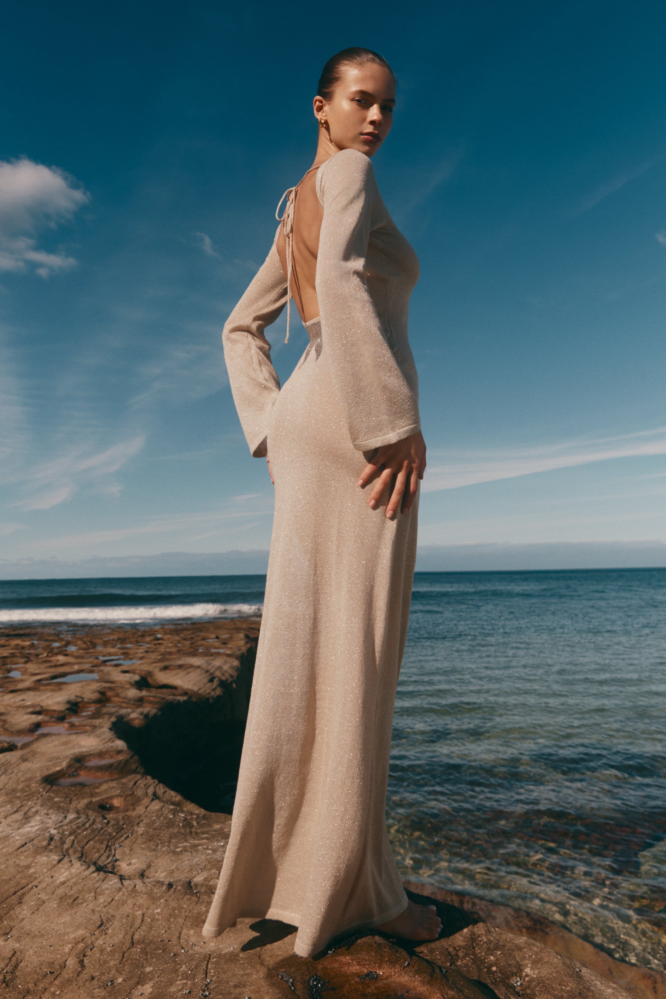 Atticus Knit Maxi Dress With Sequin - Gold、mySite、solidvoid