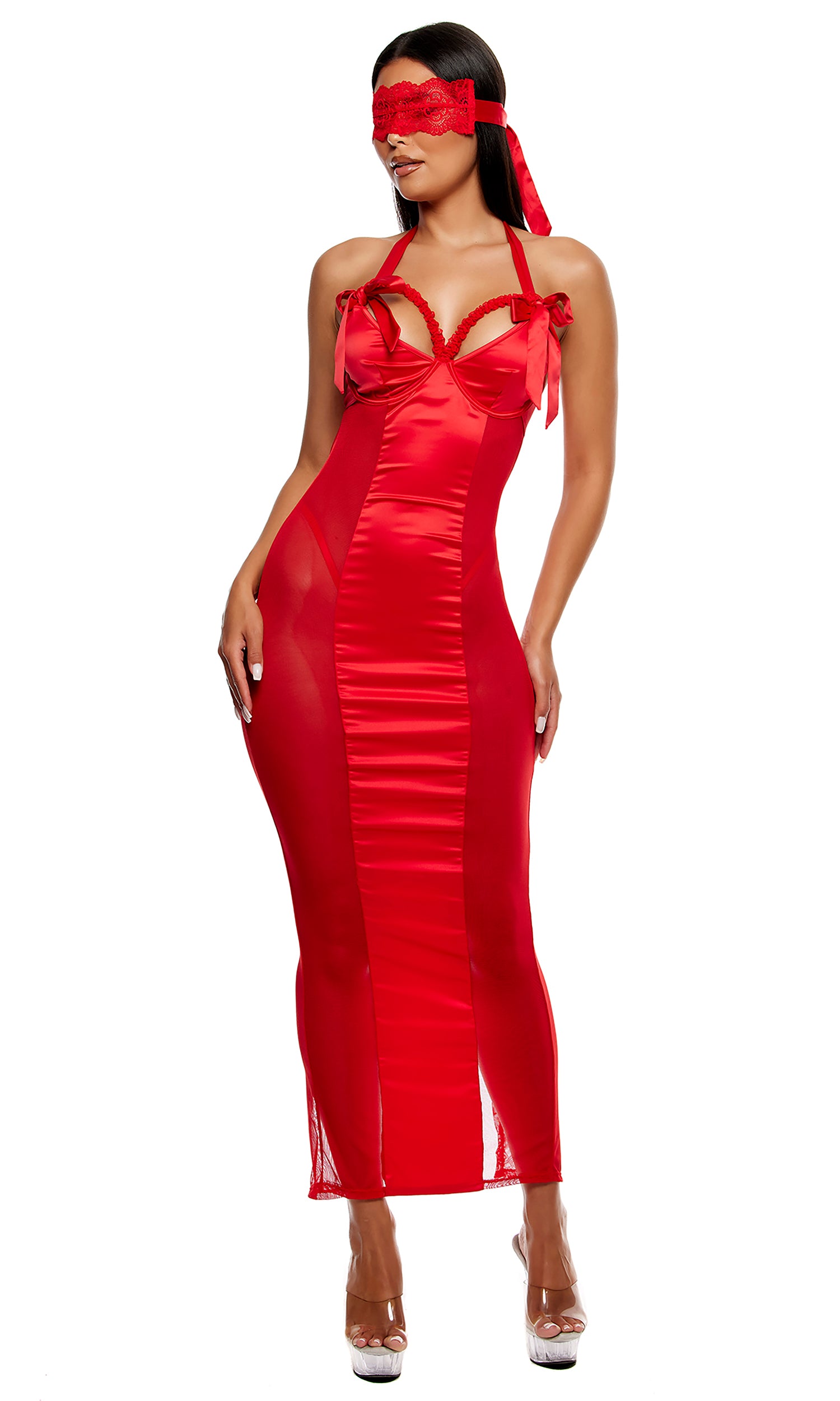 No Strings Attached Satin and Mesh Lace Trim Nightgown Lingerie Set - Red、mySite、bengalsvssteelers