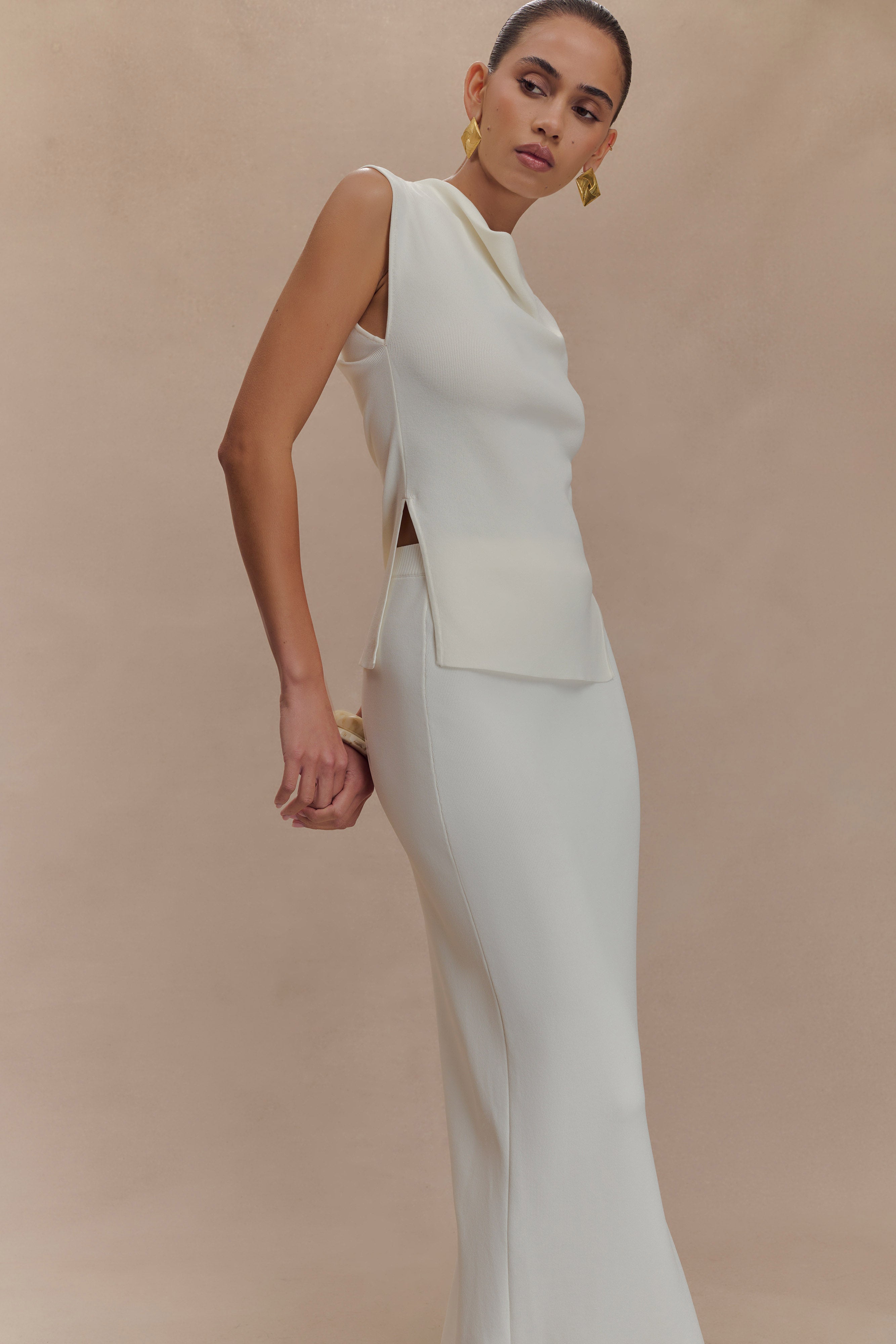 Francisca Mid Rise Knit Maxi Skirt - White、mySite、solidvoid