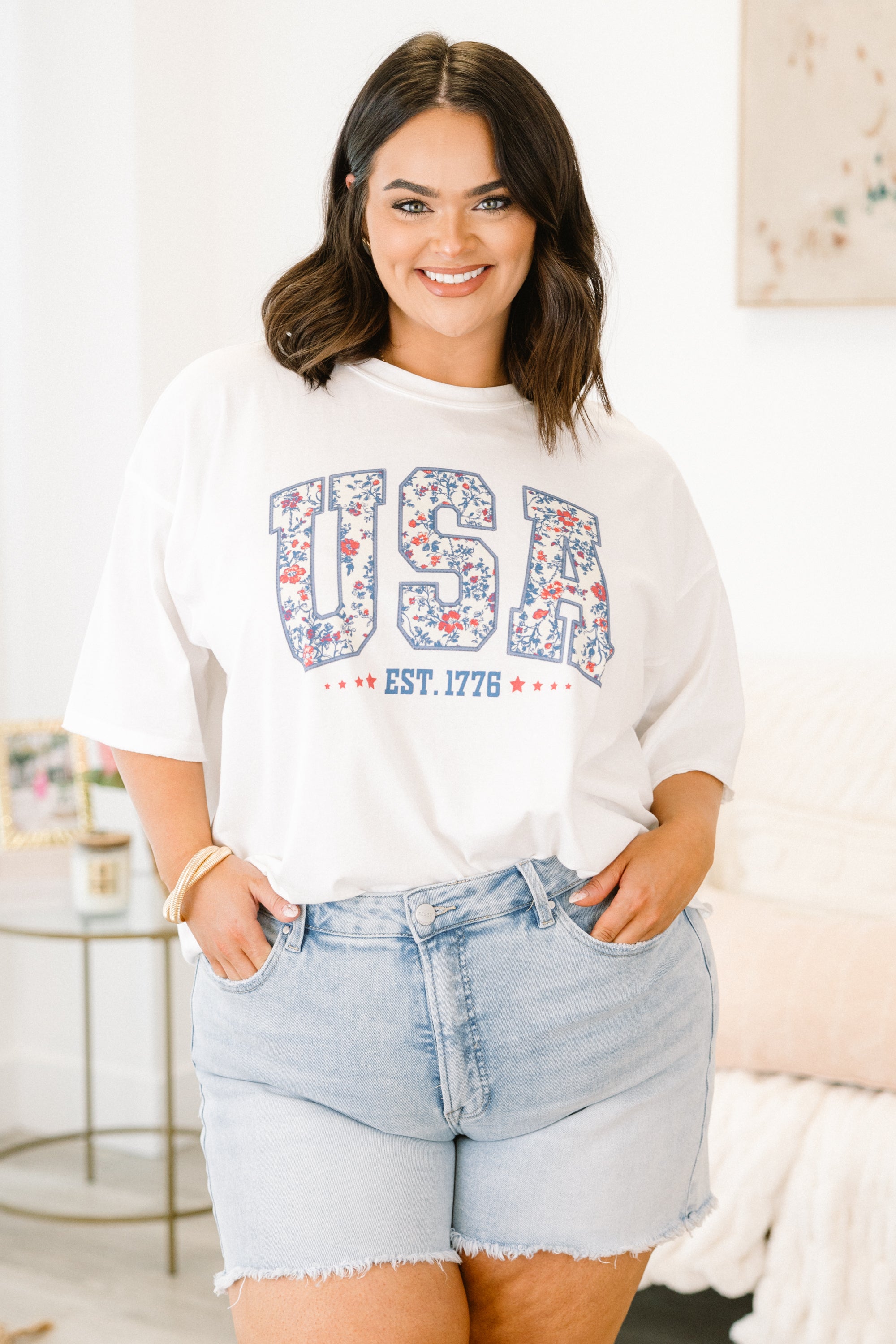  USA in Toile Vintage Wash Tee, White、mySite、justintrudeaud