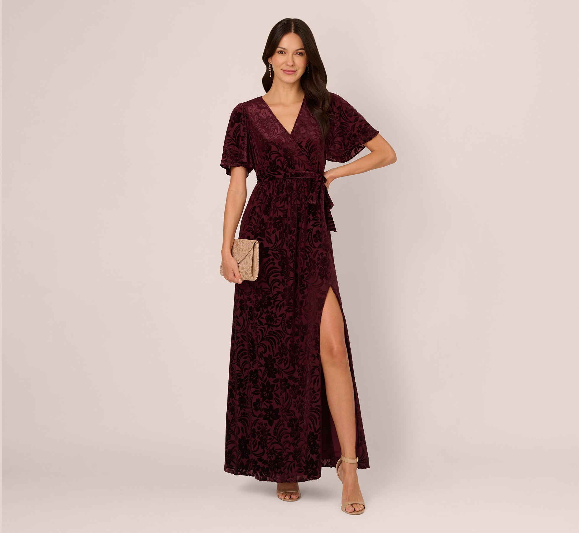 Burnout Velvet Maxi Dress In Burgundy、mySite、solidvoid