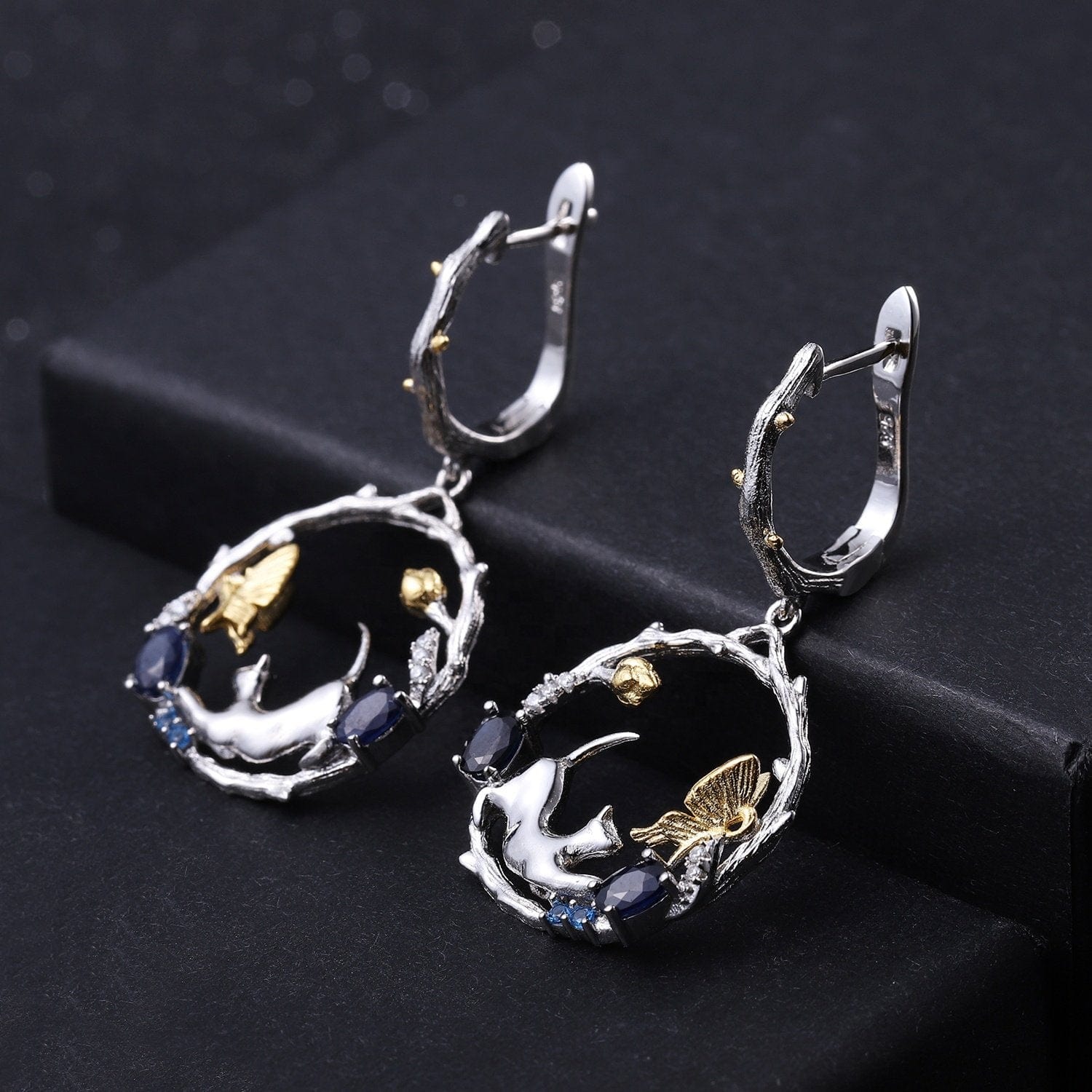 Cat and Butterfly Fine Sterling Silver Jewelry, Genuine Gemstone-Necklace, Earrings, Ring or SET、mySite、g9winljtr