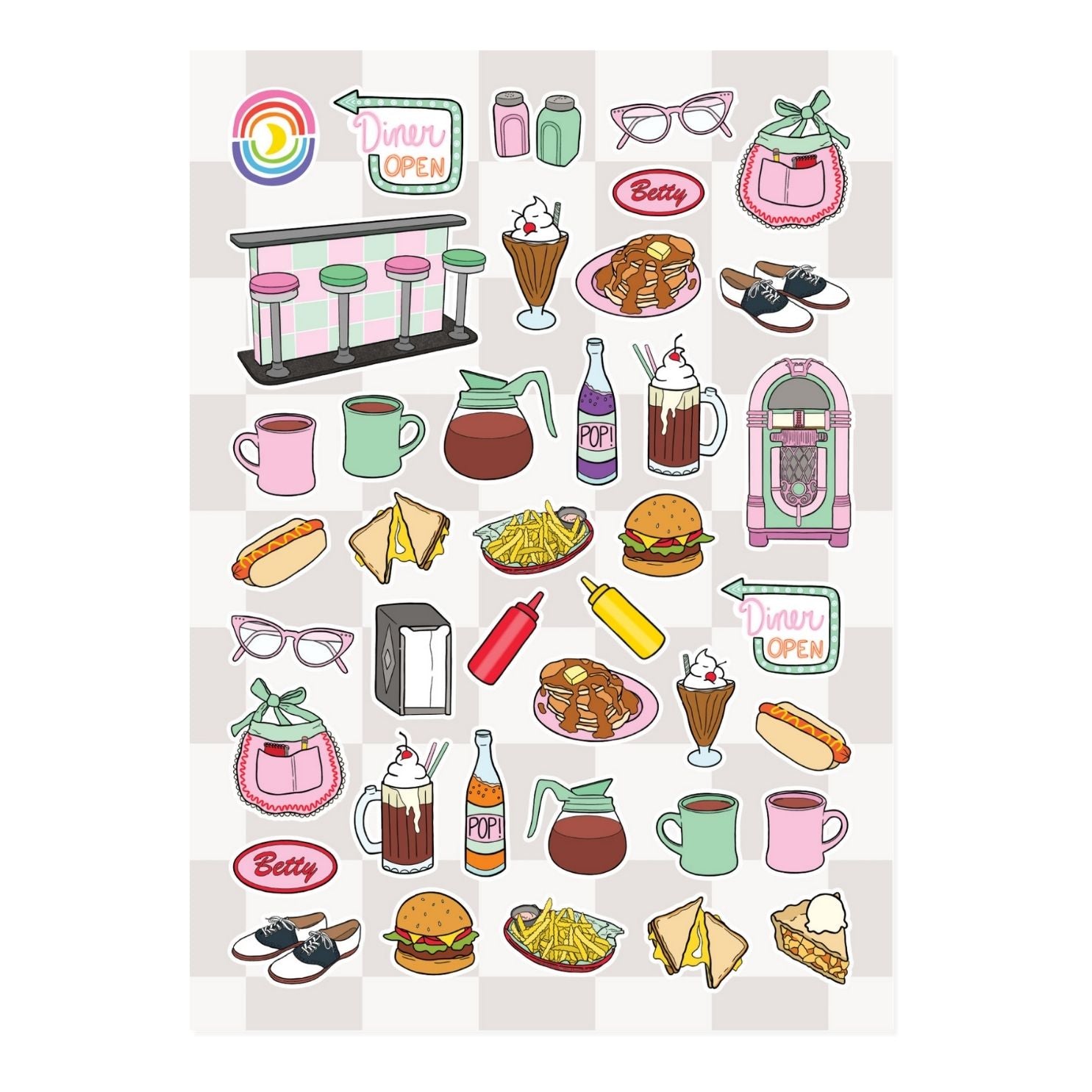  Pink & Mint Diner Sticker Sheet、mySite、ghnorth