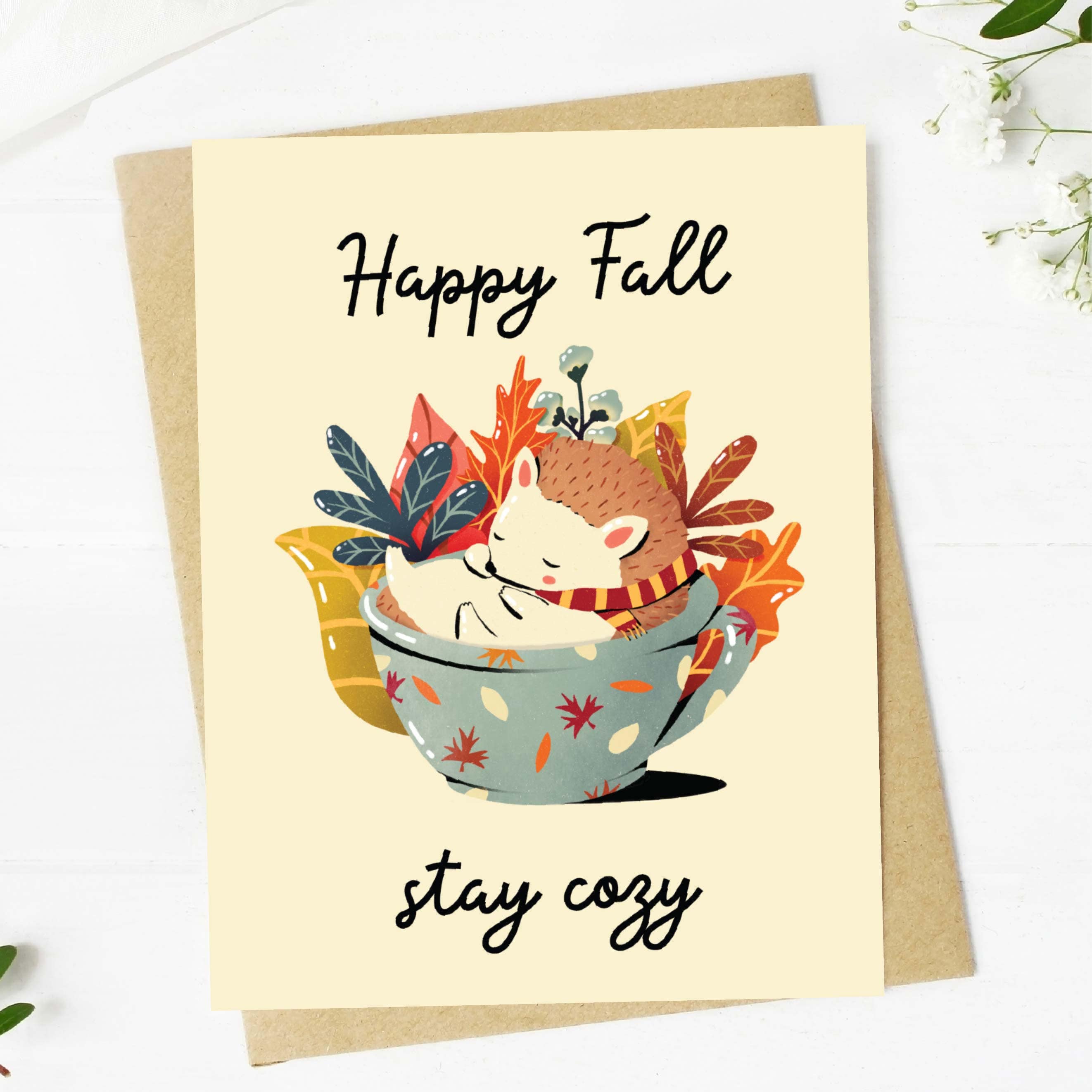  Happy Fall, Stay Cozy Greeting Card、mySite、ghnorth