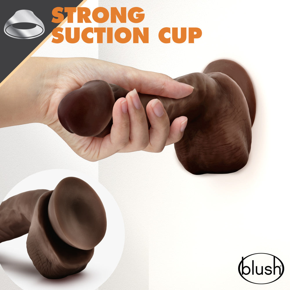 Dr. Skin Glide By Blush® | Realistic Chocolate 8.5-Inch Long Self-Lubricating Dildo With Balls & Suction Cup Base、mySite、bottomscart