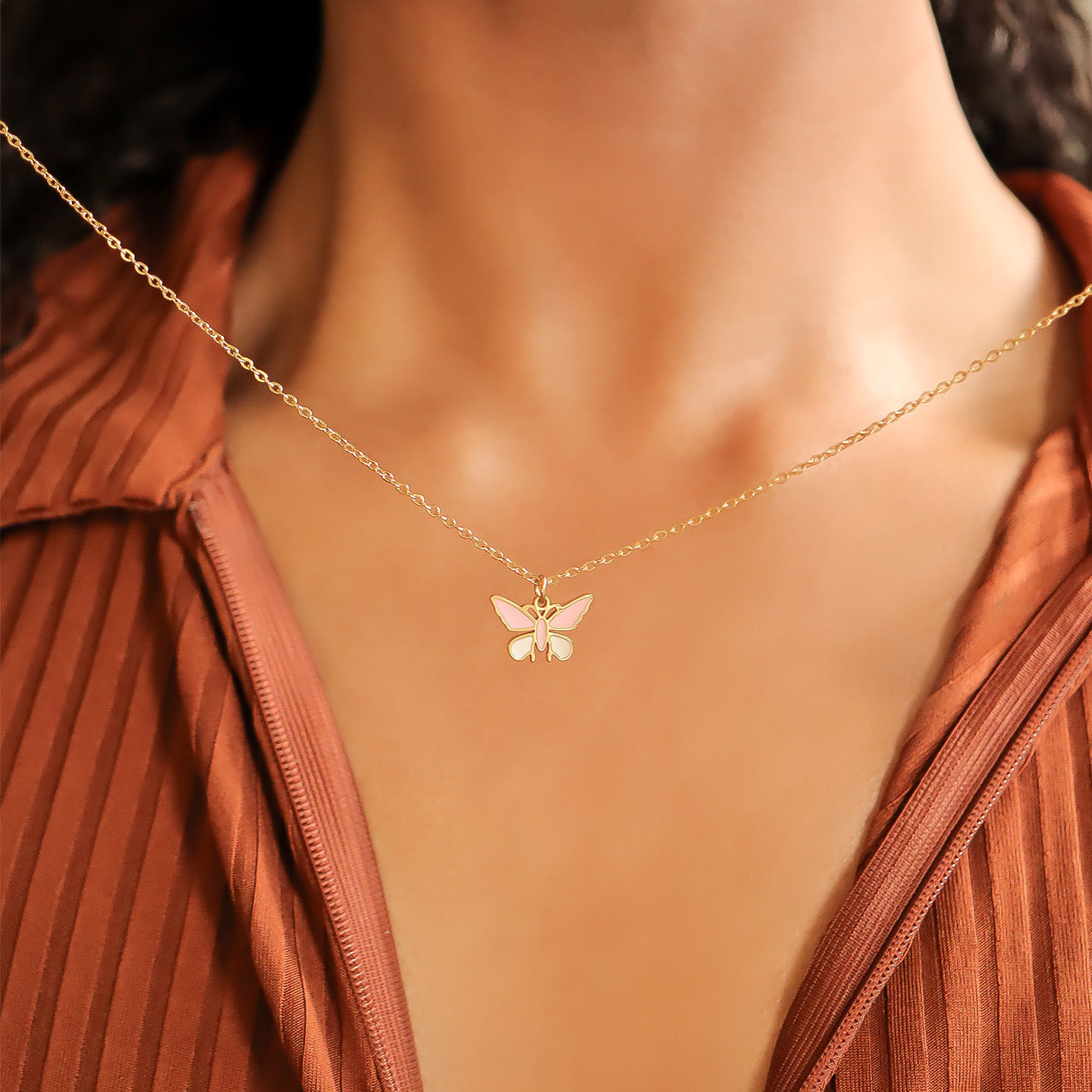 18K Gold PVD Stainless Steel Epoxy Pink and White Butterfly Charm / PDL0030、mySite、dreamappss