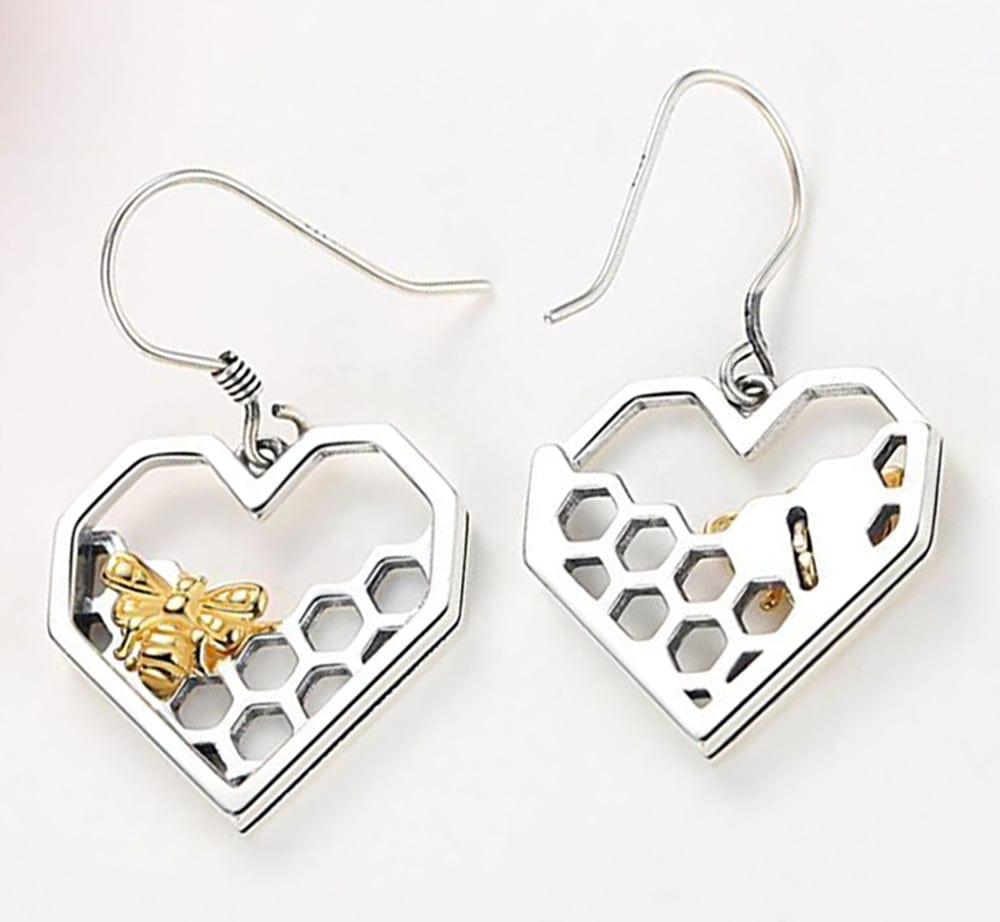 Honey Bee Heart Comb Earrings 925 Sterling SIlver for Bee Lovers、mySite、g9winljtr