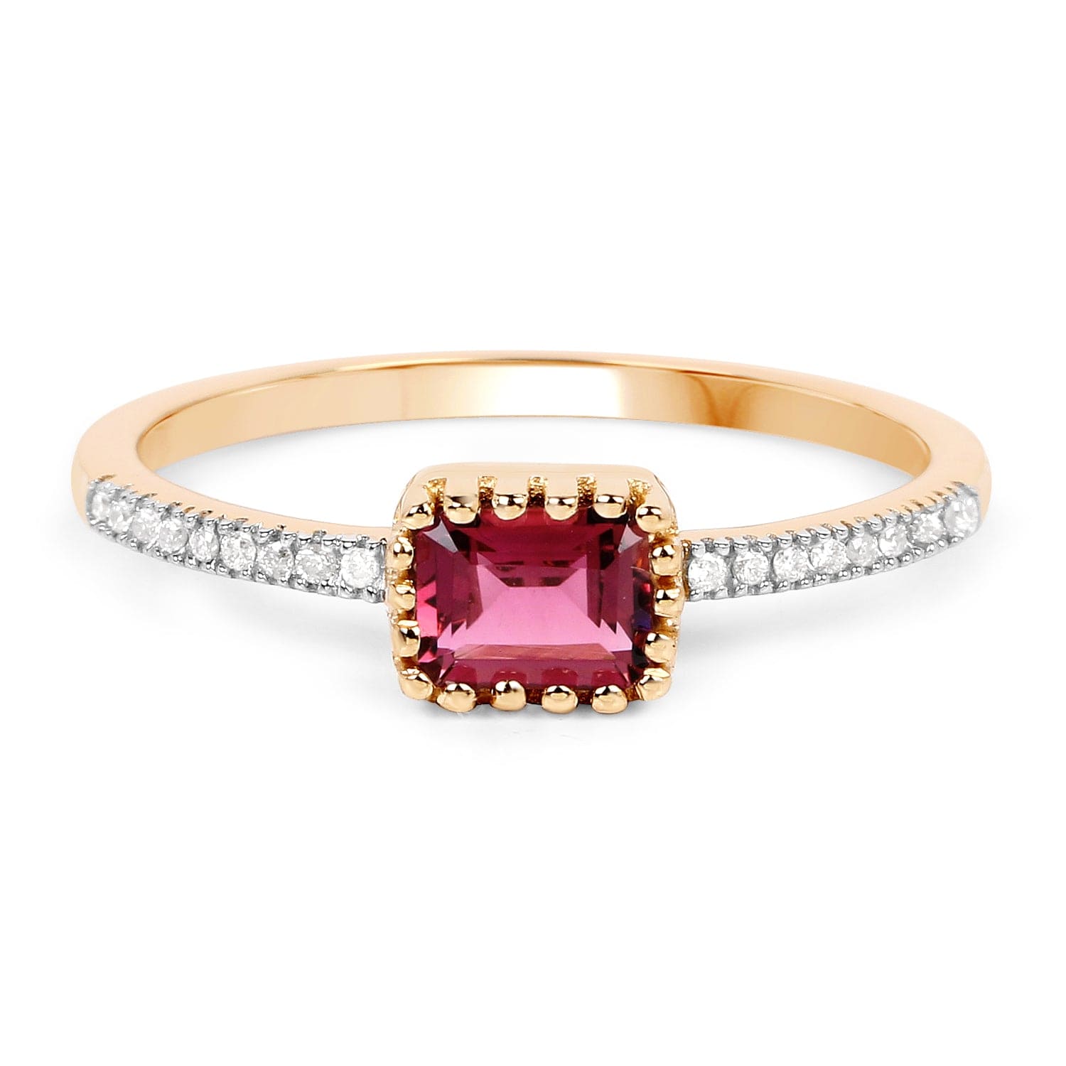 Pink Tourmaline and Diamond Ring 14K Yellow Gold Unique、mySite、g9winljtr