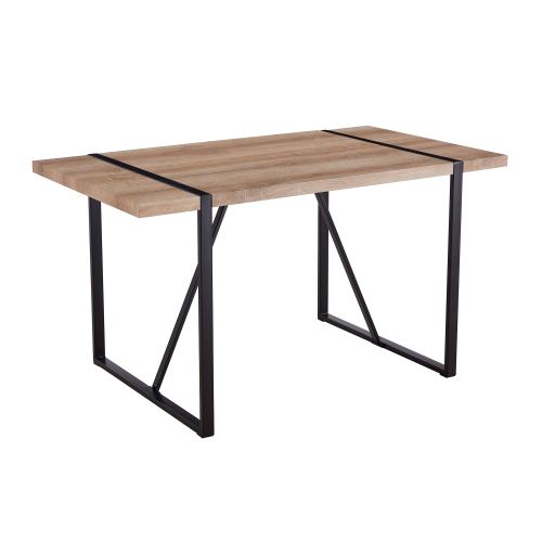 Rustic Industrial Rectangular Wood Dining Table For 4-6 Person, With 1.5" Thick Engineered Wood color Tabletop and Black Metal Legs,Desk For Kitchen Dining Living Room, 55.1" x 31.4"x 29.9"1529W115172、、casual