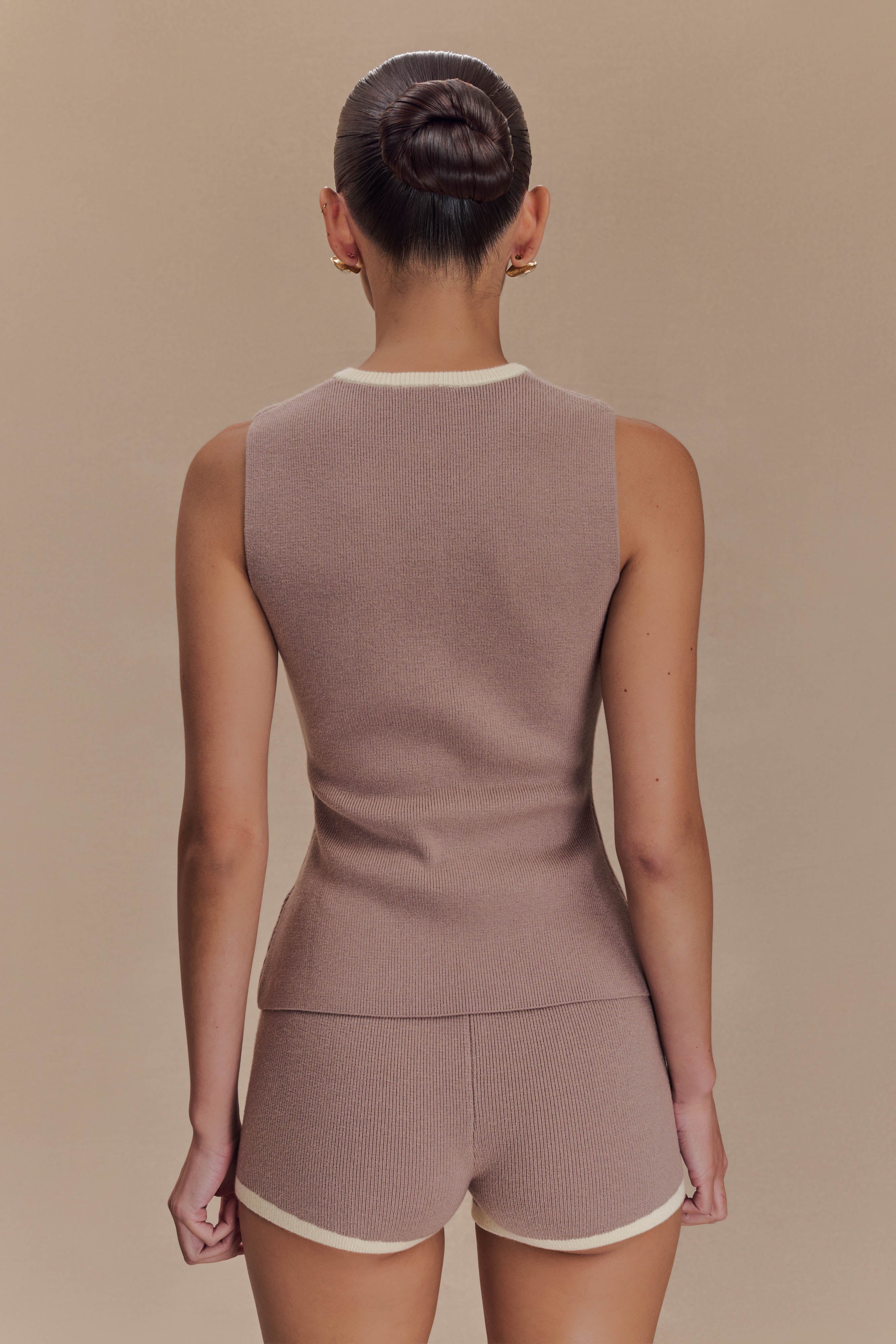 Julianne Contrast Knit Top - Pebble/Ivory、mySite、solidvoid