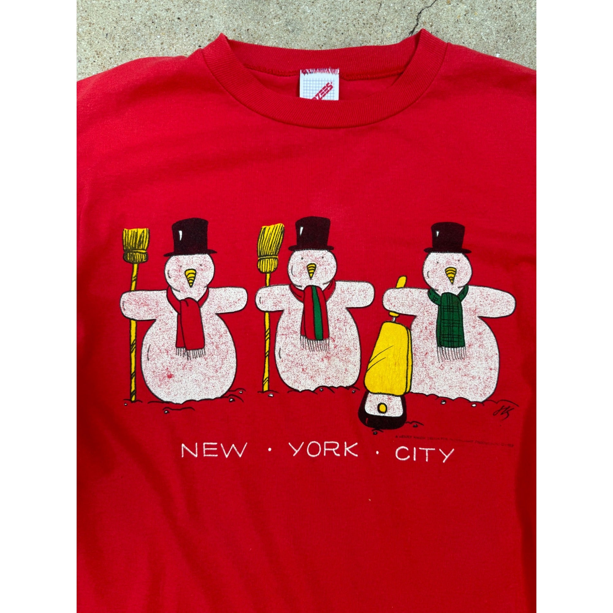80's New York City Snowman Christmas Single Stitch Tee T-Shirt Large、mySite、garagedoors4me
