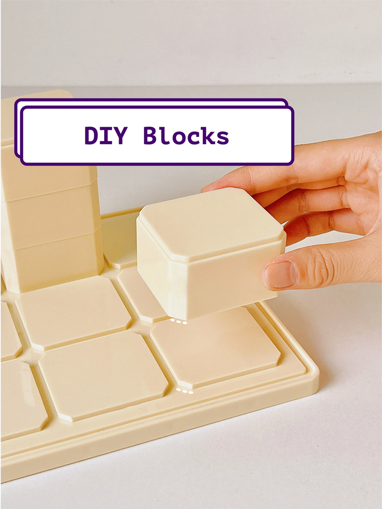 FigPalace DIY blocks in cream color, designed for easy customization of your display case for collectibles. Stackable and perfect for organizing your figurines.
