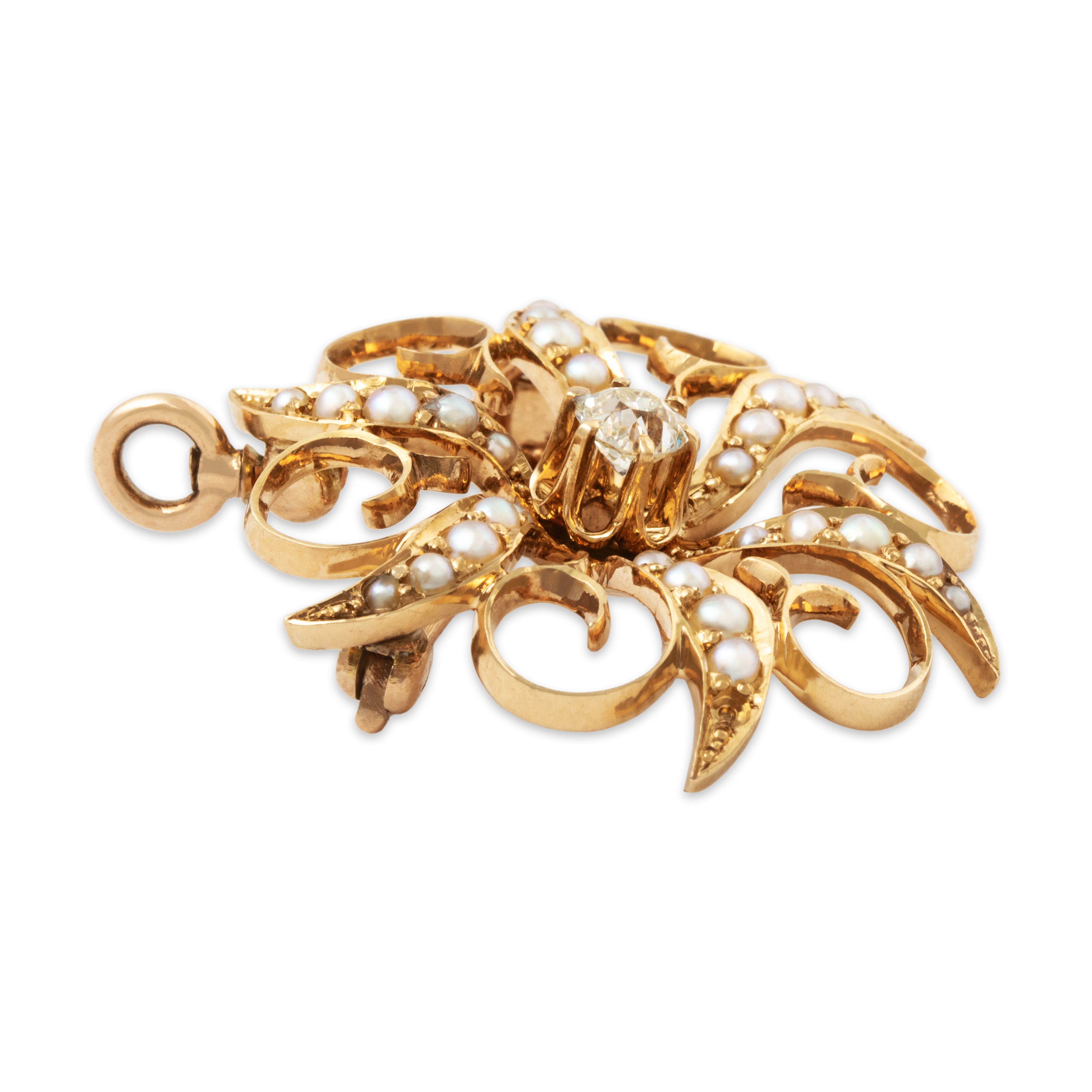 Antique Victorian 14k Gold .29ct Old Mine Diamond Pearl Starburst Pin / Pendant、mySite、hinf8tx79