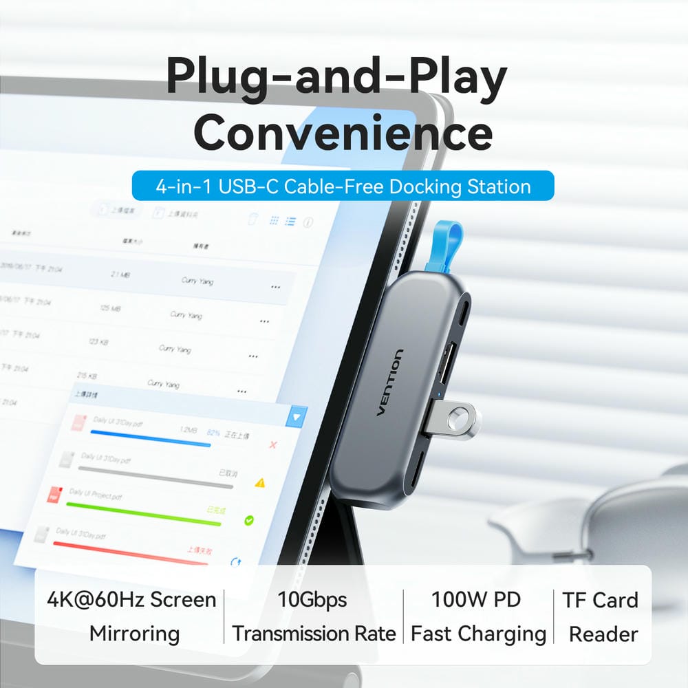 Vention 4-in-1 USB-C Cable-Free Docking Station、mySite、fannypackpong