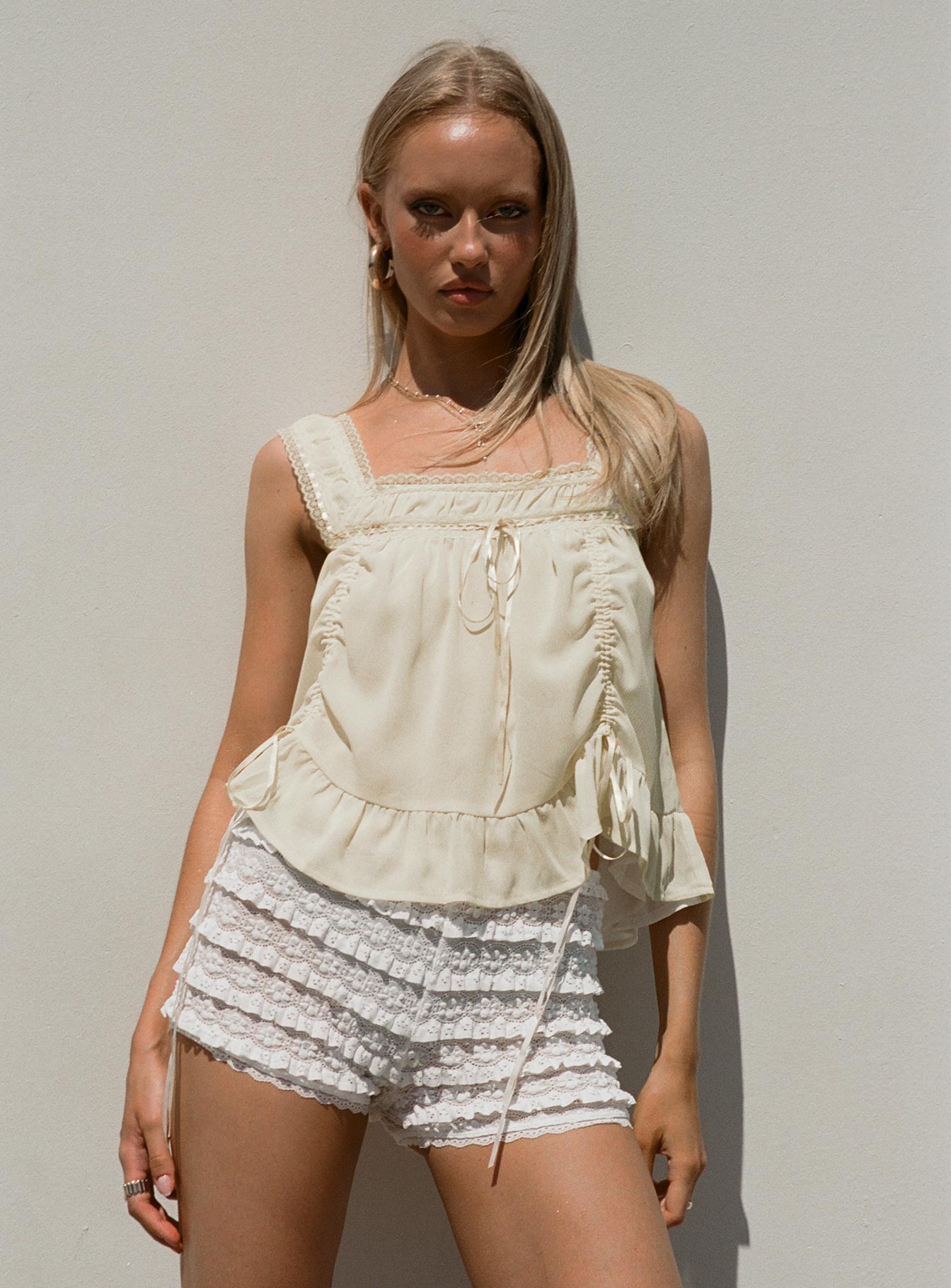 Angelis Lace Shorts White、mySite、solidvoid