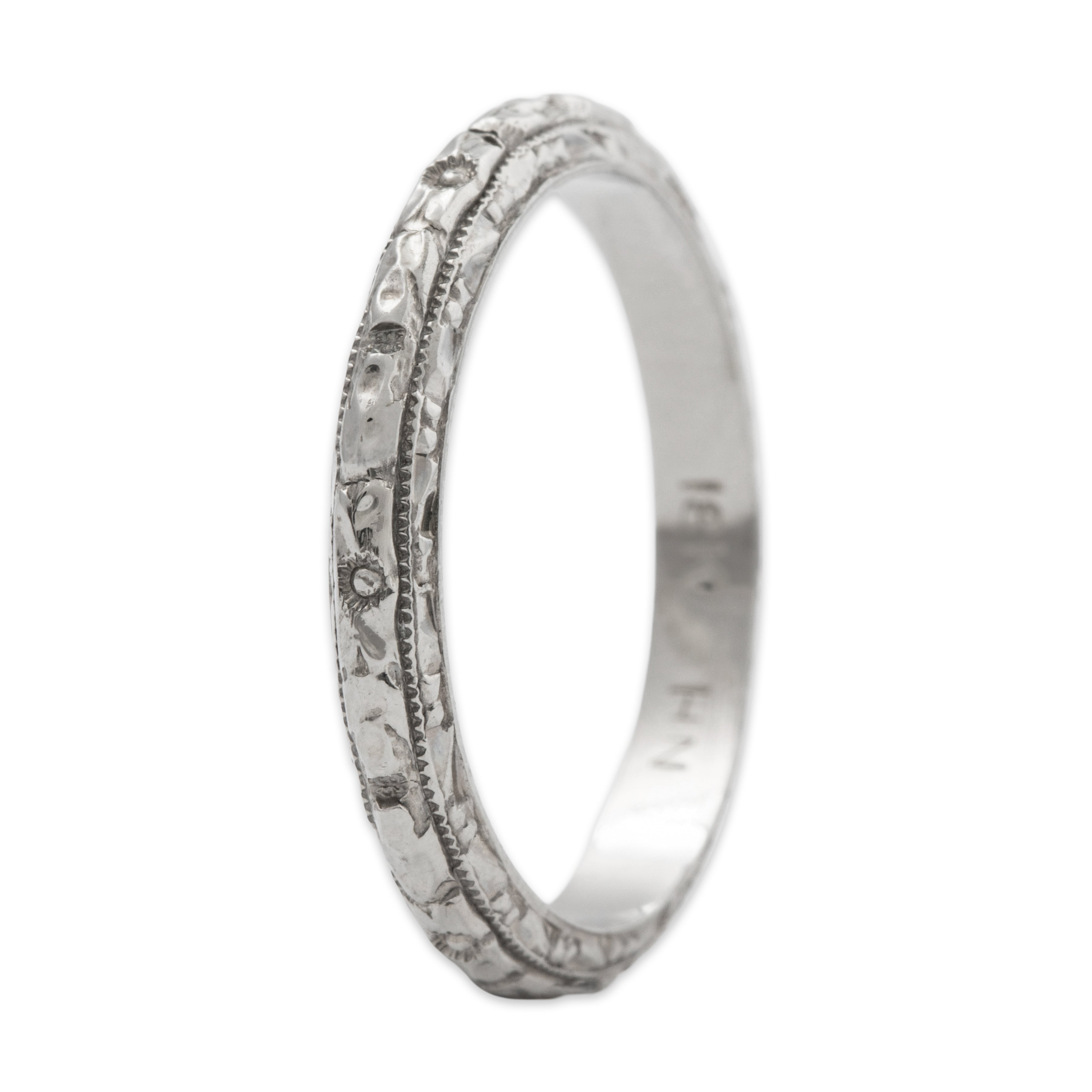 Art Deco Antique 18k White Gold Blossom Band Ring 6.5、mySite、hinf8tx79