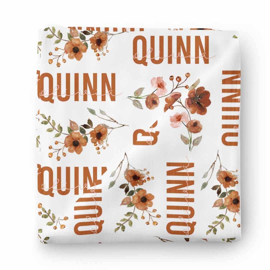  Quinn's Rust Floral Personalized Baby Name Swaddle Blanket、mySite、layawaytickets