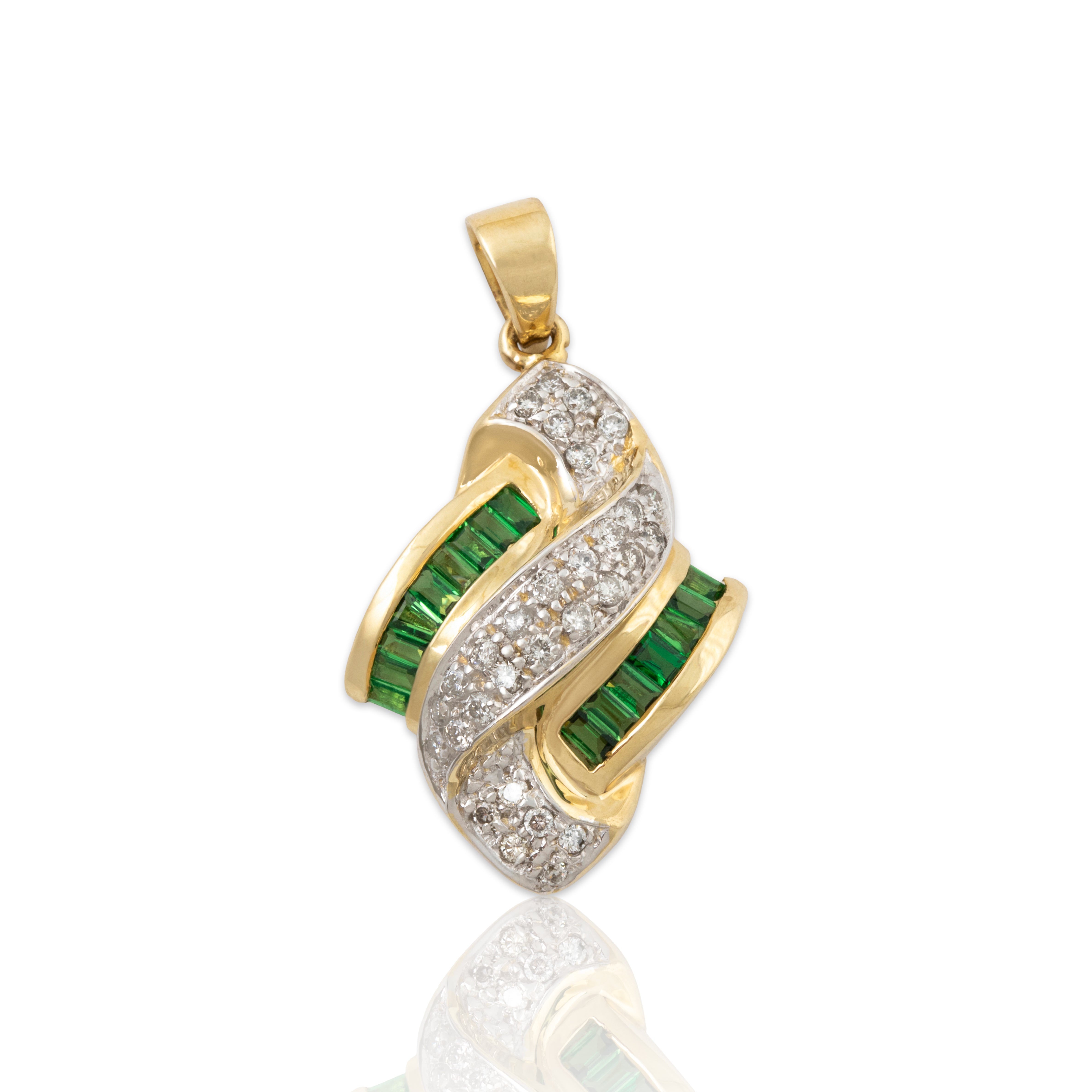 Vintage Large 14k Yellow Gold Chrome Diopside .39cttw Diamond Chic Pendant、mySite、hinf8tx79