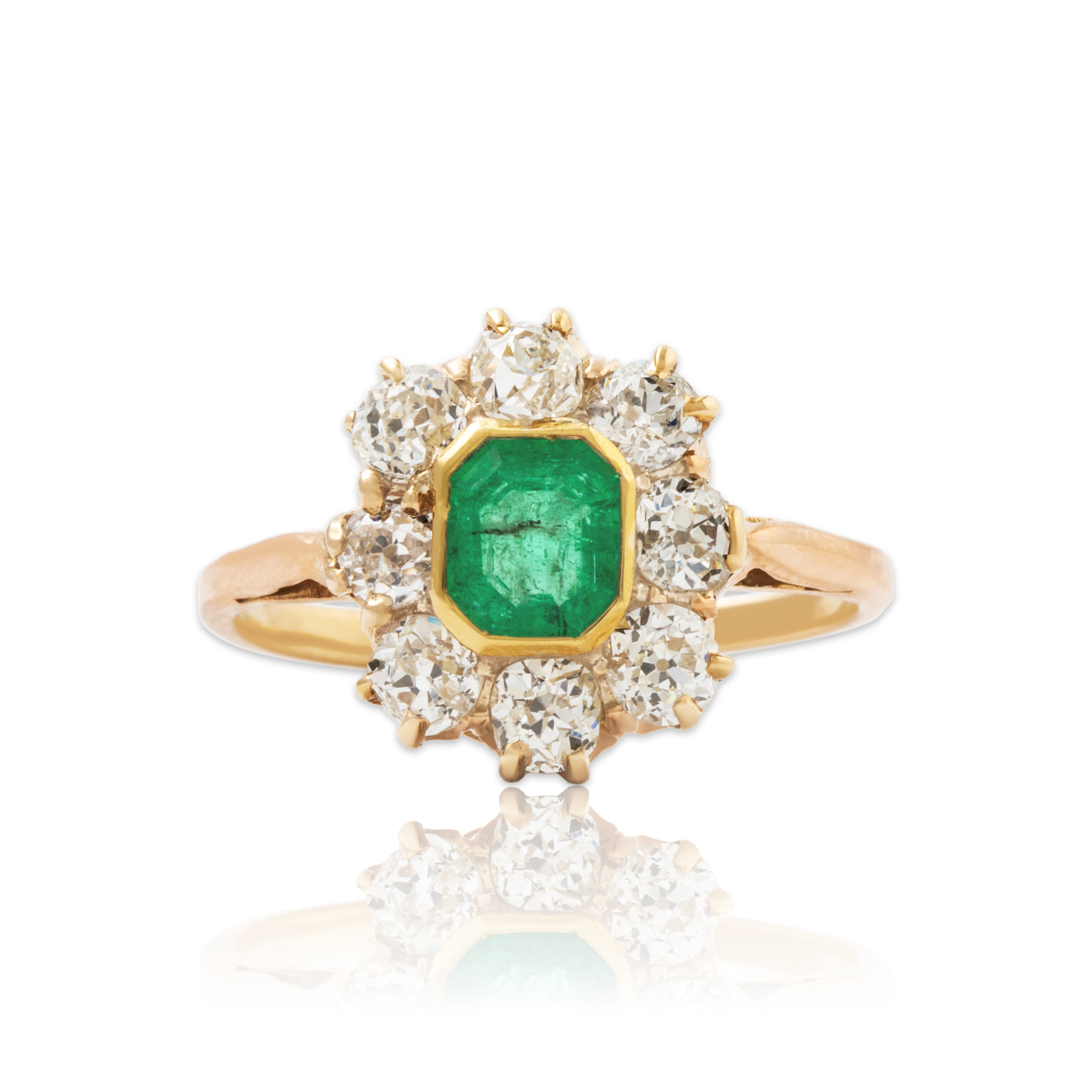 Antique 14k Yellow Gold 1.38cttw Old Mine Diamond Emerald Dazzling Halo Ring、mySite、hinf8tx79
