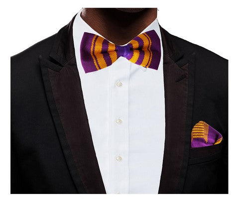 Purple and Gold Handwoven Kente Bow Tie and Pocket Triangle、mySite、solidvoid