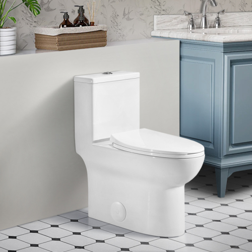 1.1/1.6 GPF Elongated Comfort Height Floor Mounted One-Piece Toilet, CUPC Certified, WaterSense Cetified, Ceramic, White Color, Soft Close Seat、、xpatfood