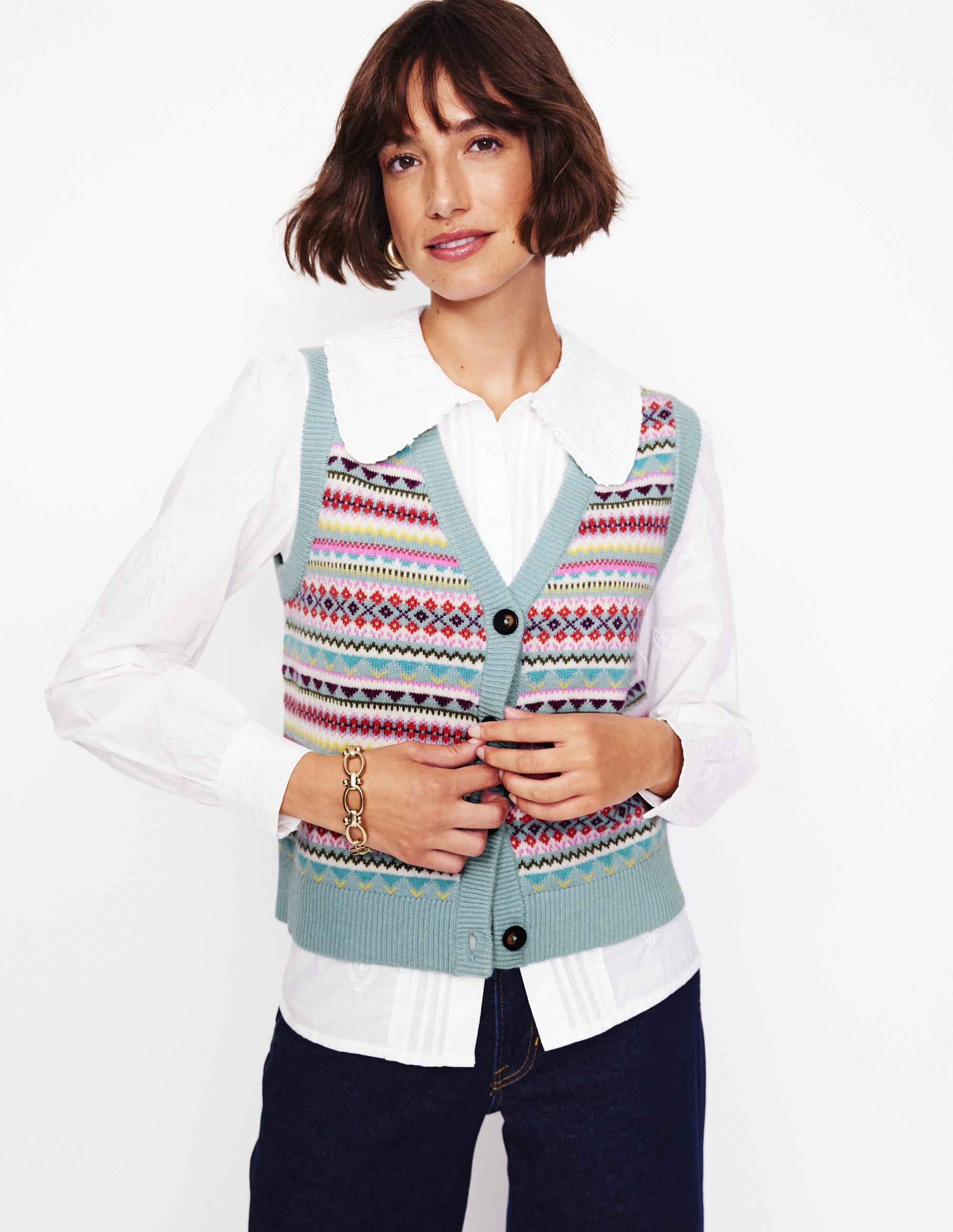  Edie Fair Isle Waistcoat-Blue, Heritage Fair Isle、mySite、ashleygrahame