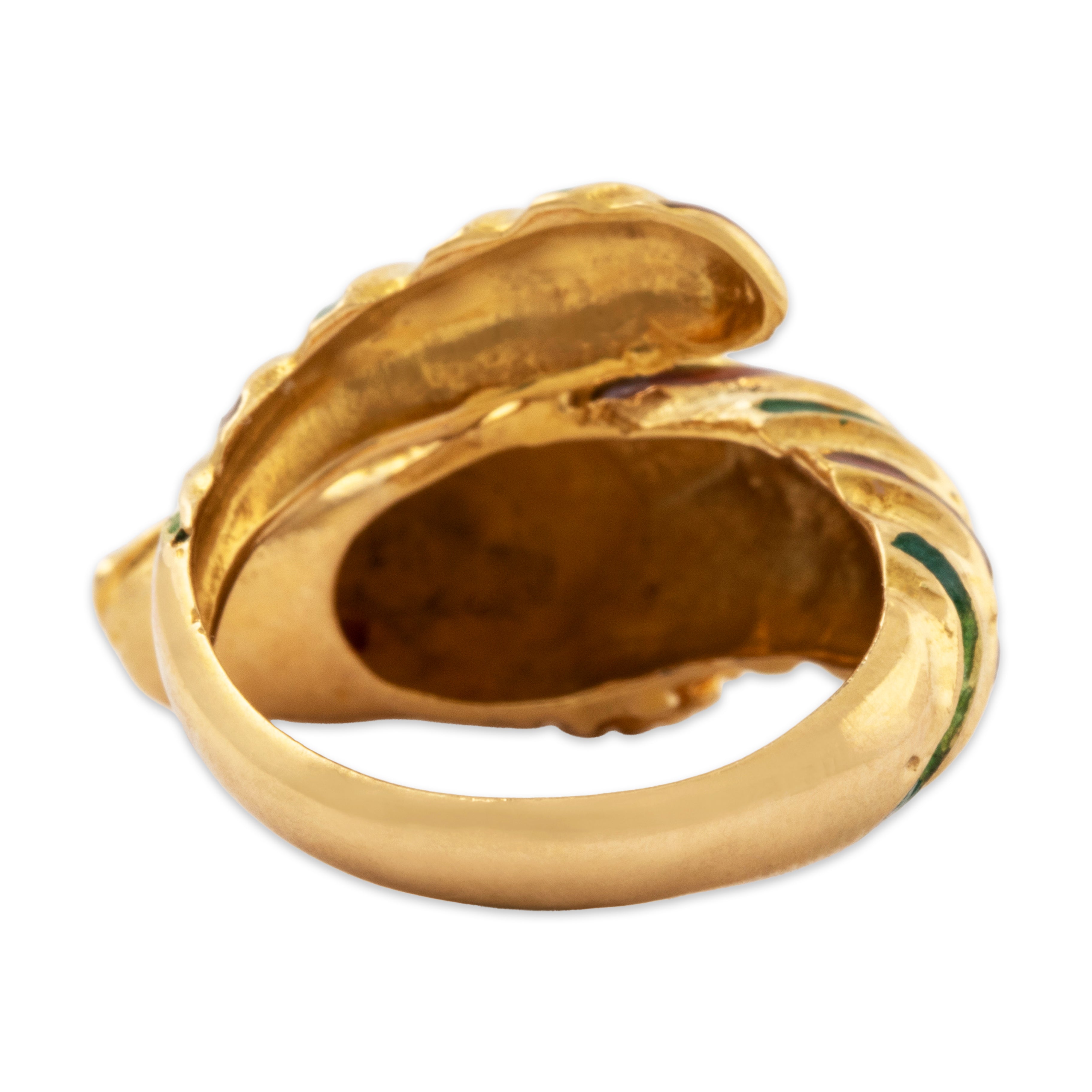 Vintage 18k Yellow Gold Pink Sapphire Green & Orange Enamel Ram Ring、mySite、hinf8tx79