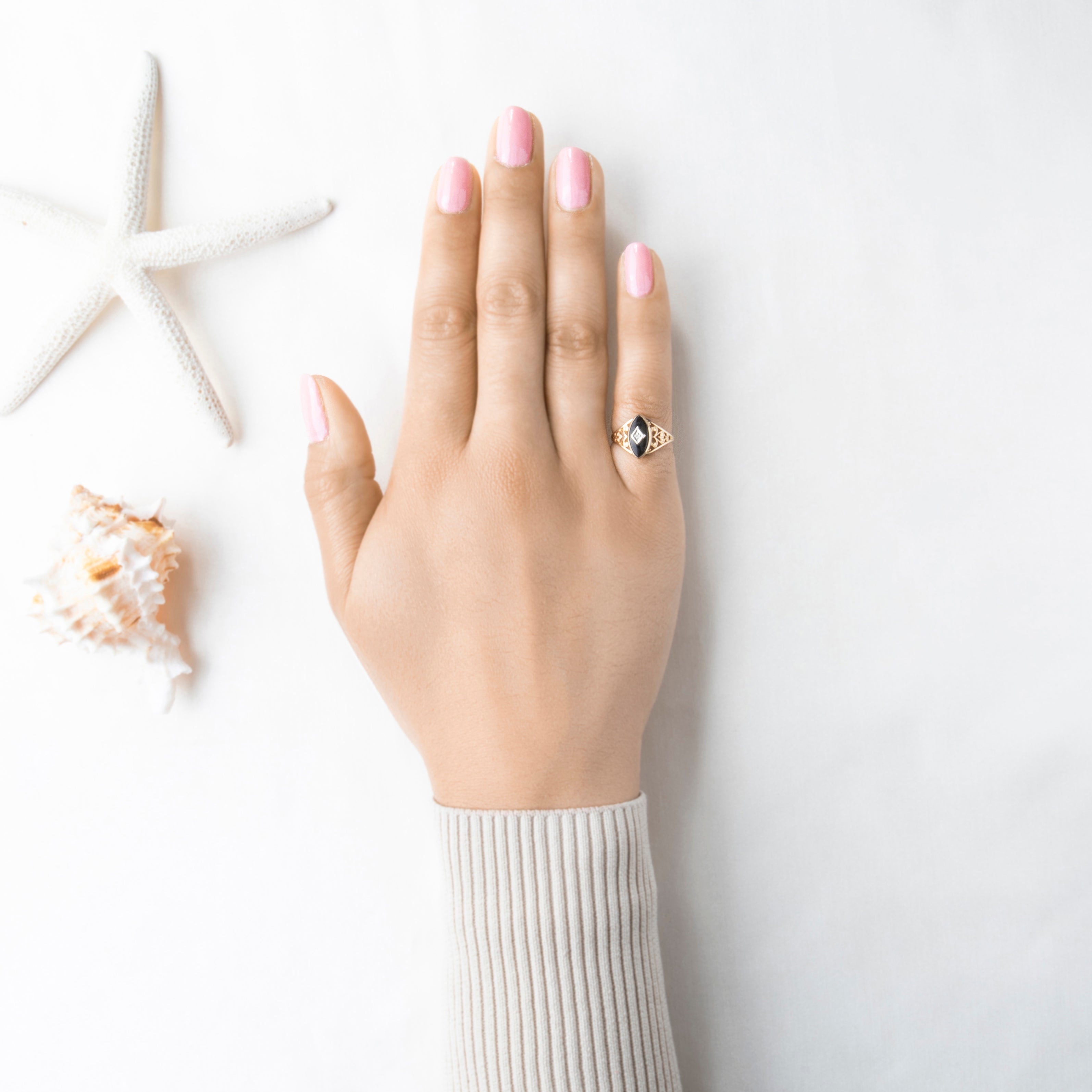 Vintage 10k Yellow Gold Onyx Diamond Delicate Openwork Ring 6.00、mySite、hinf8tx79