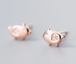 Pig Stud Earrings with CZ, Sterling Silver & Rose Gold Plated*、mySite、g9winljtr