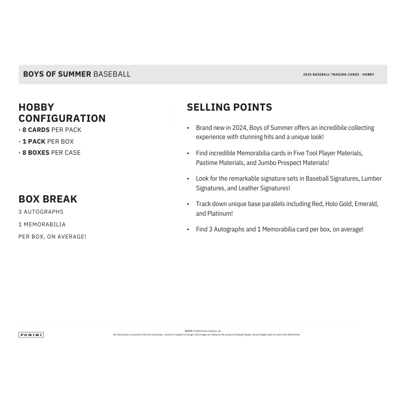 2024 Panini Boys of Summer Baseball Hobby Box、mySite、waistdrama