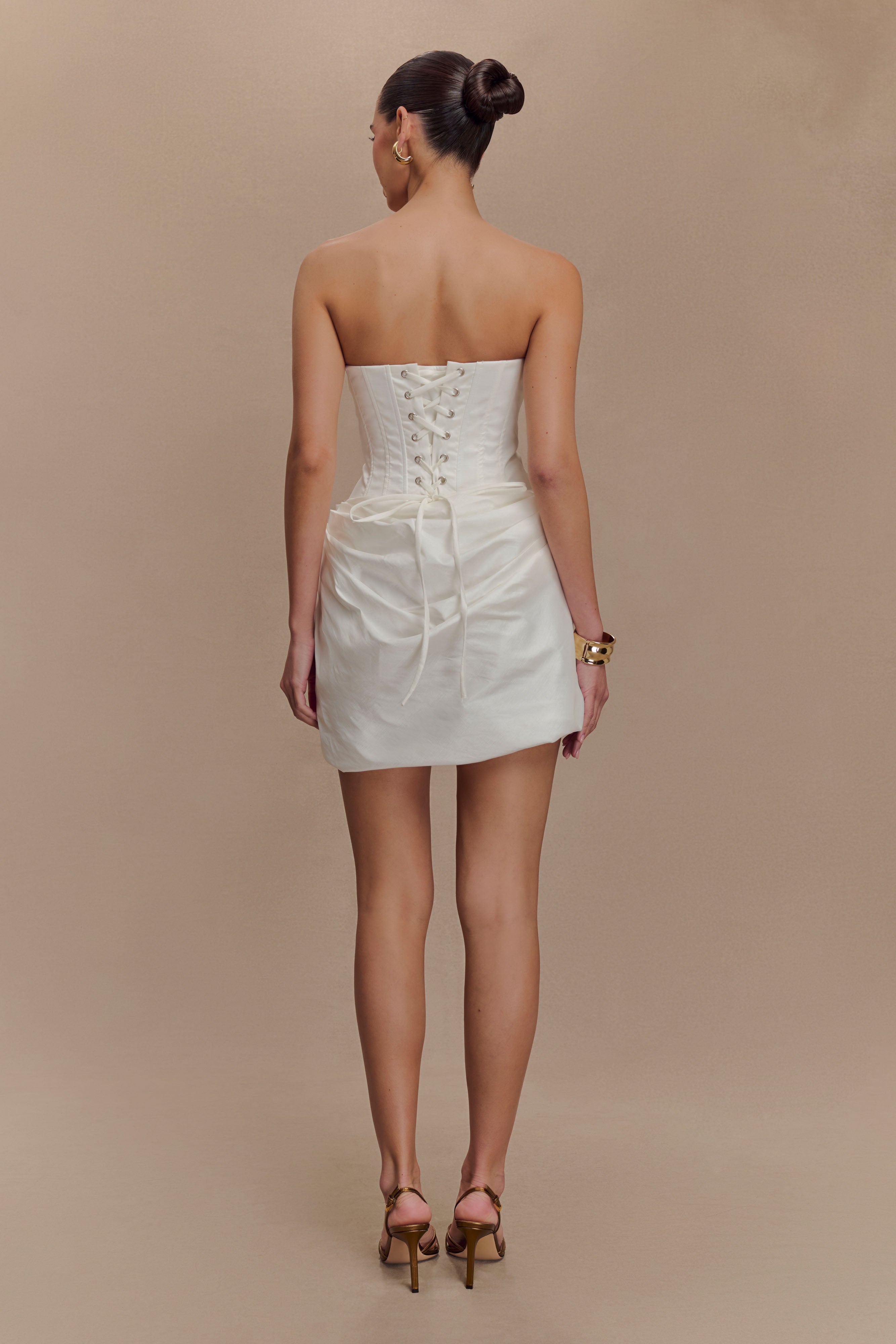 Sasha Taffeta Strapless Corset Mini Dress - White、mySite、solidvoid